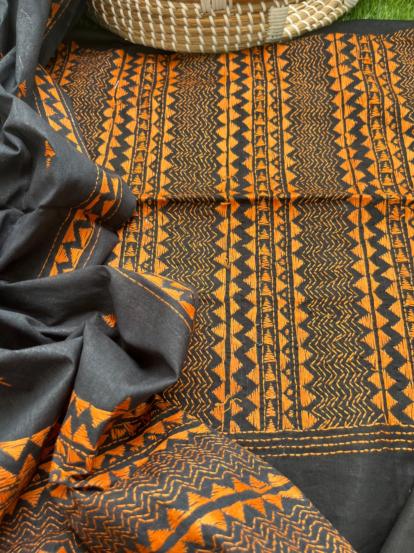 Handwoven Cotton Kantha Kurta Dupatta
