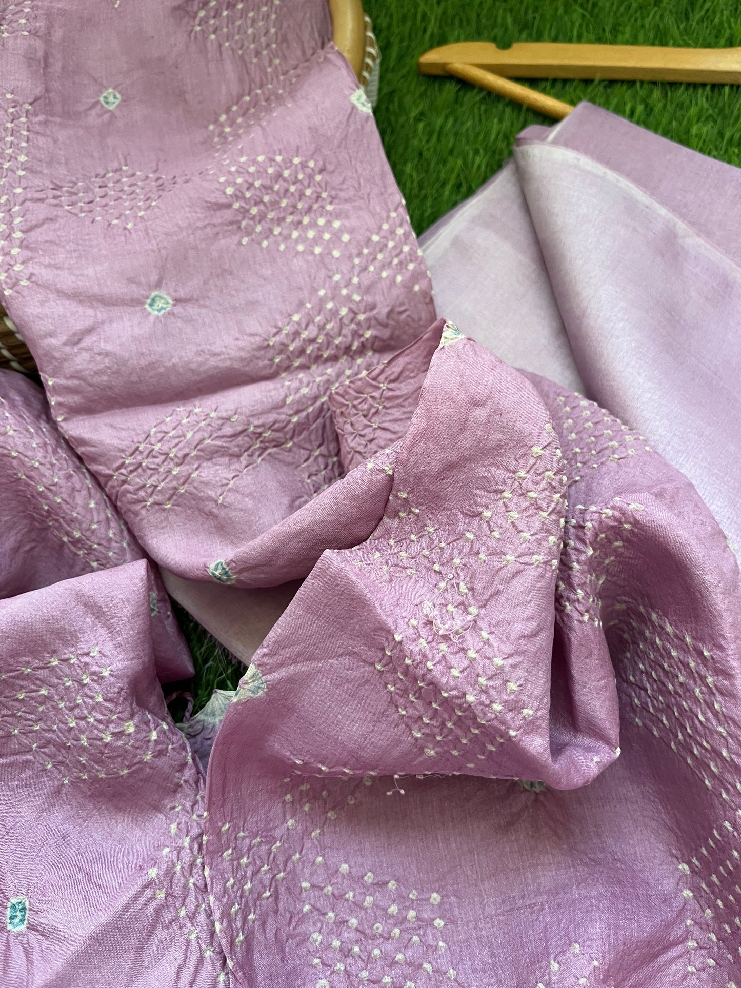 Tussar silk Bandhani dupatta plain kurta