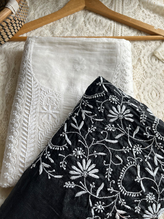 Chanderi Chikankari kurta with tussar dupatta