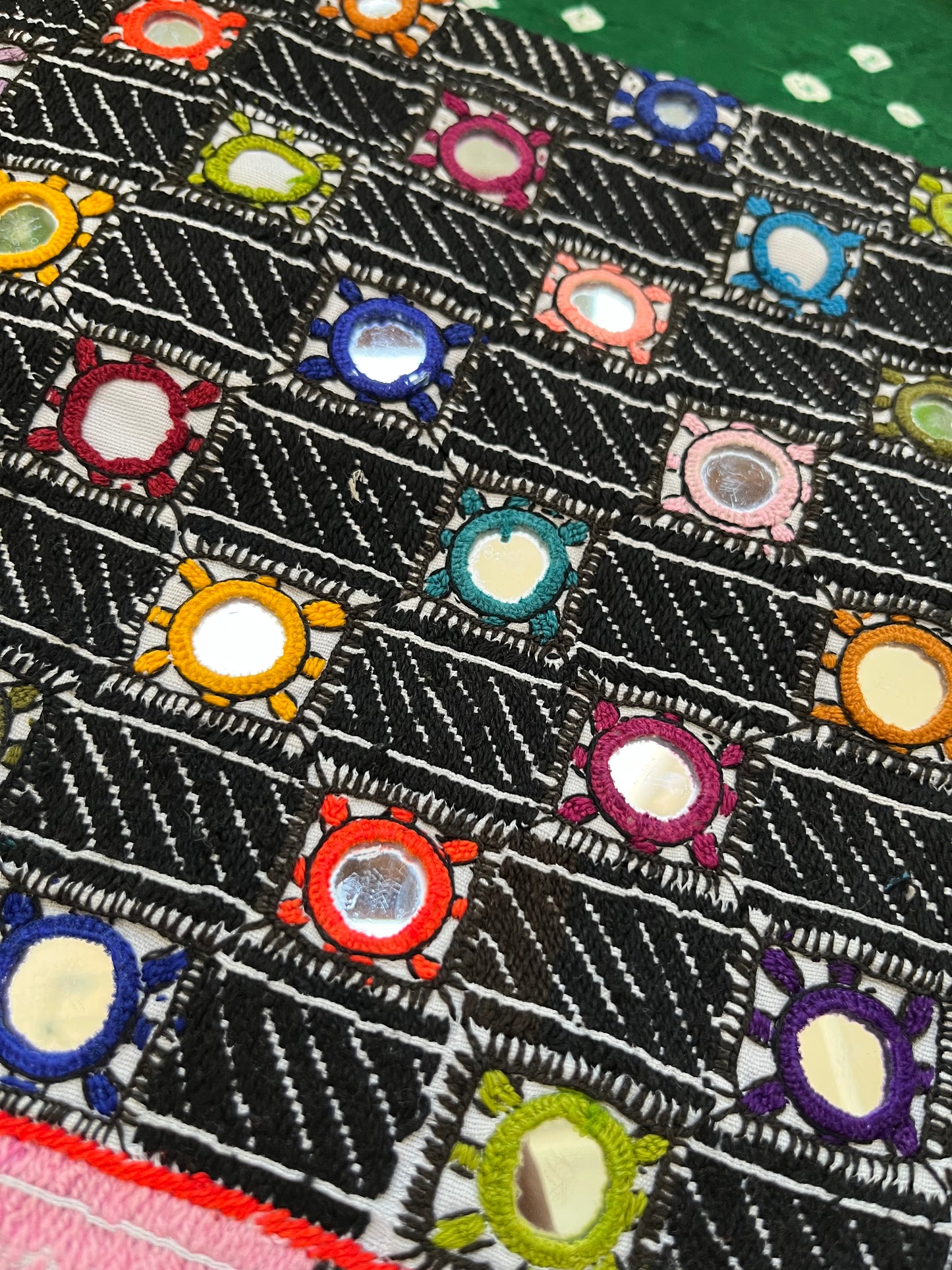 Mirror work patch with bandhani suit fabric