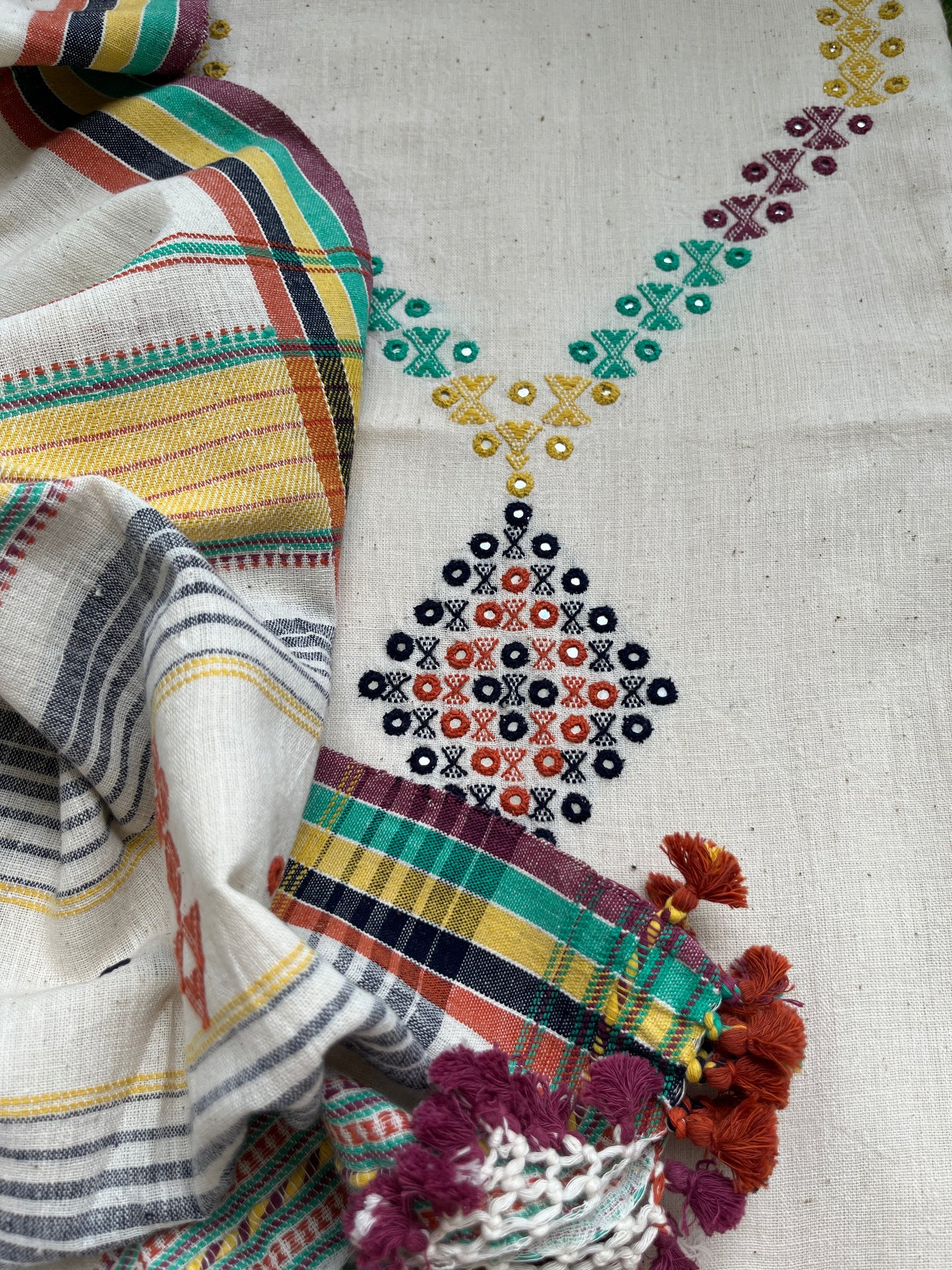 Handwoven organic kala Cotton kurta bottom dupatta