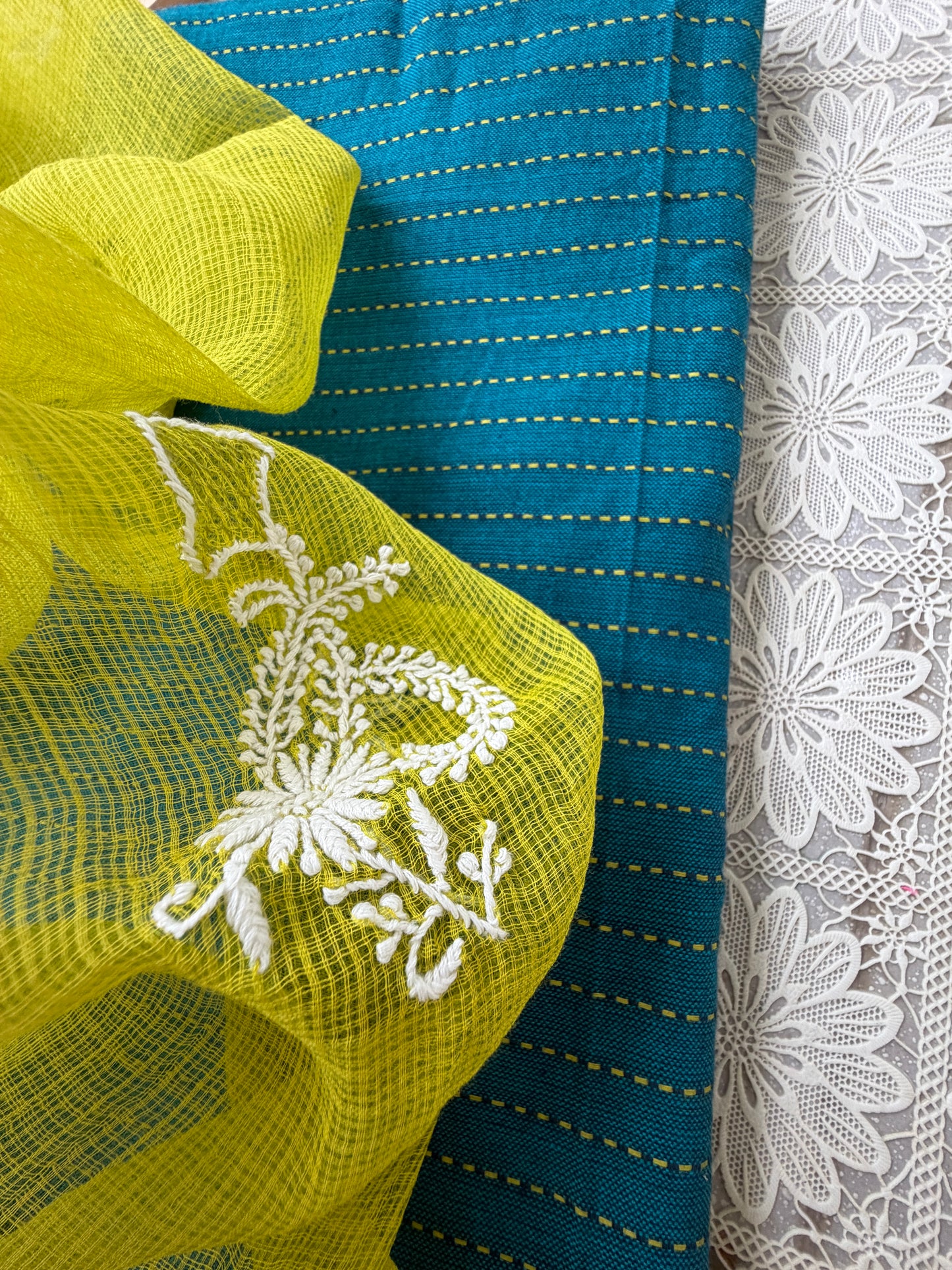 Mangalgiri kurta bottom Kota Doria chikankari dupatta