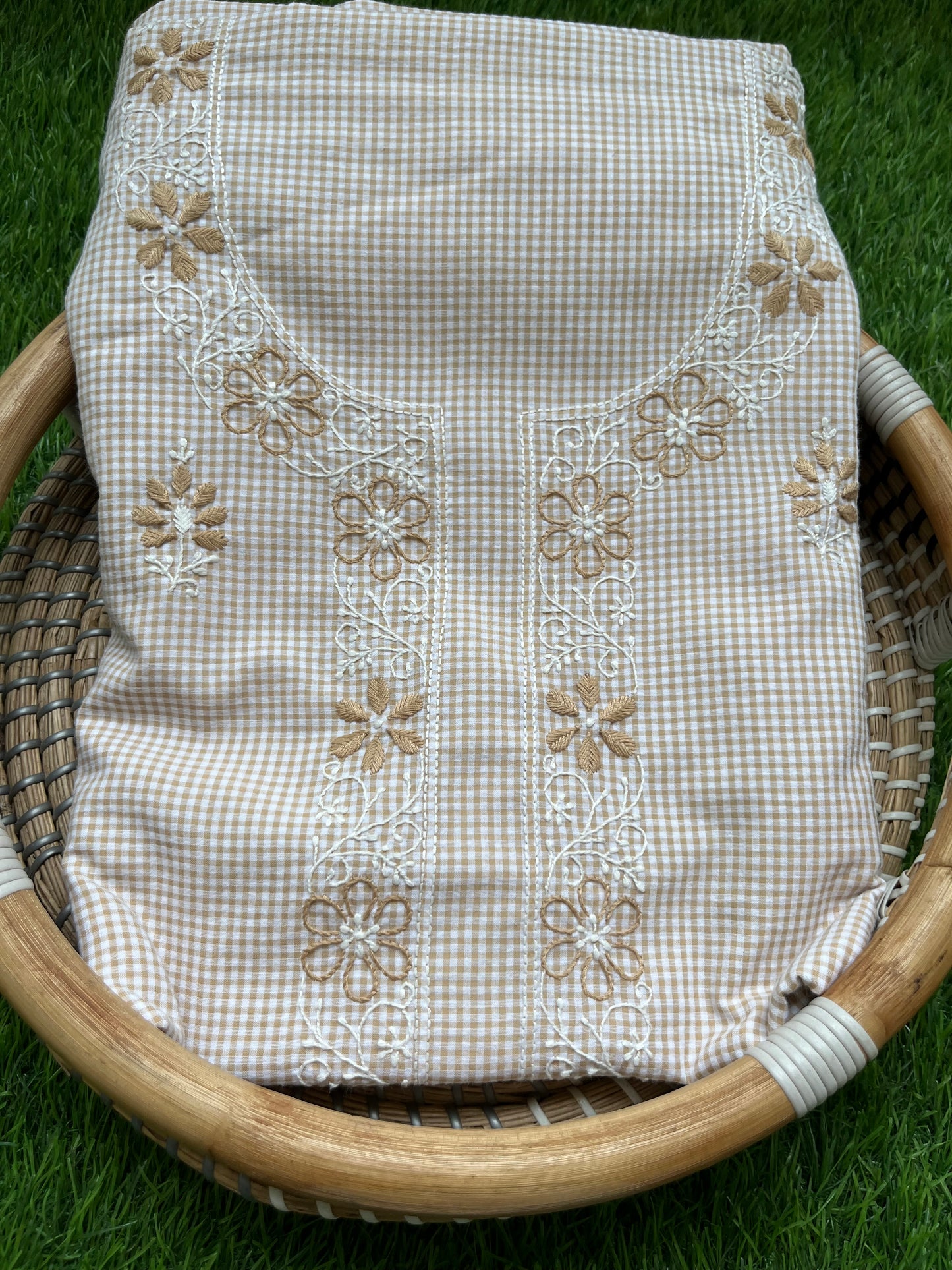 Cotton check chikan kurta