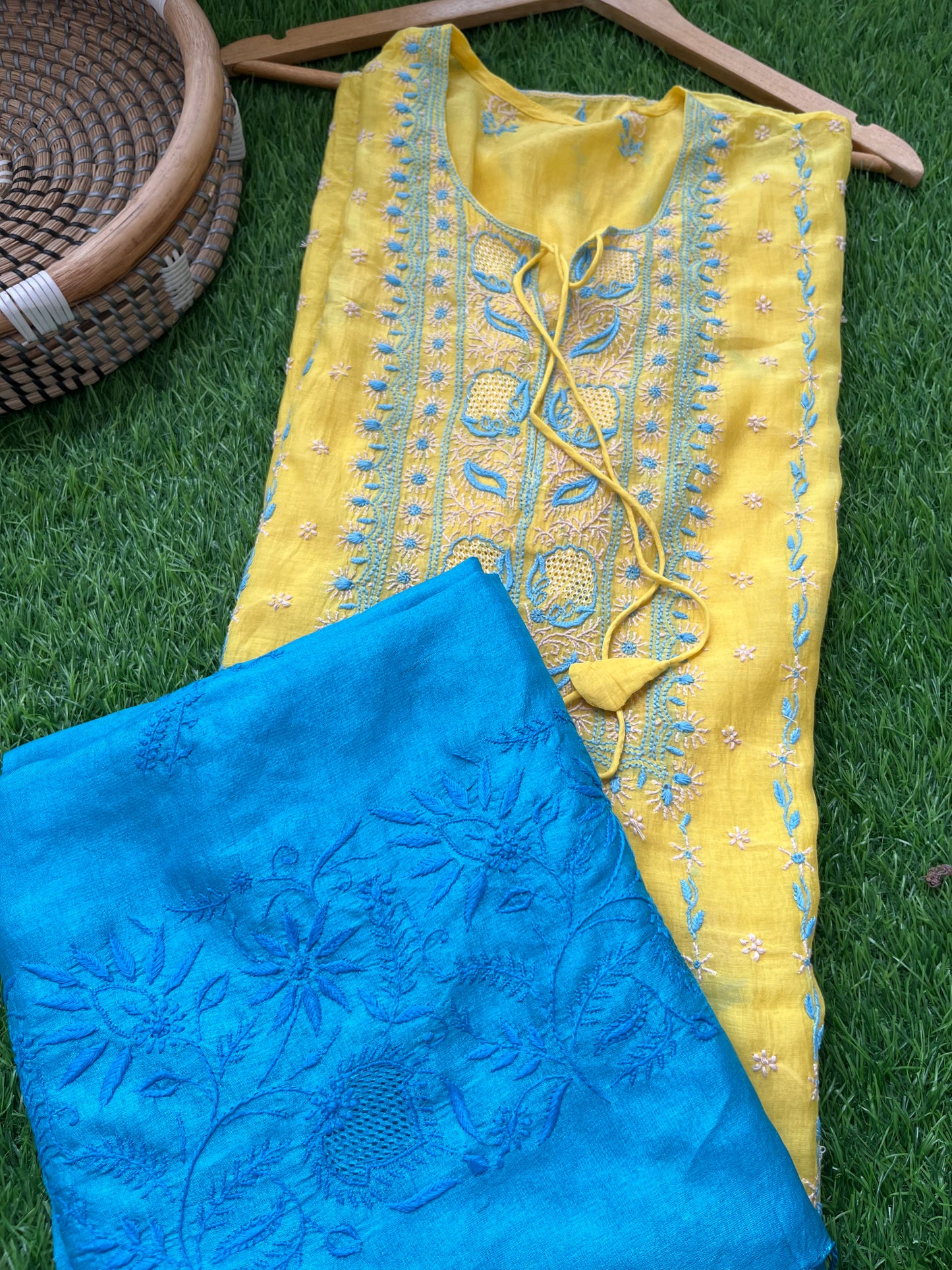 Chanderi Chikankari Kurta silk Dupatta