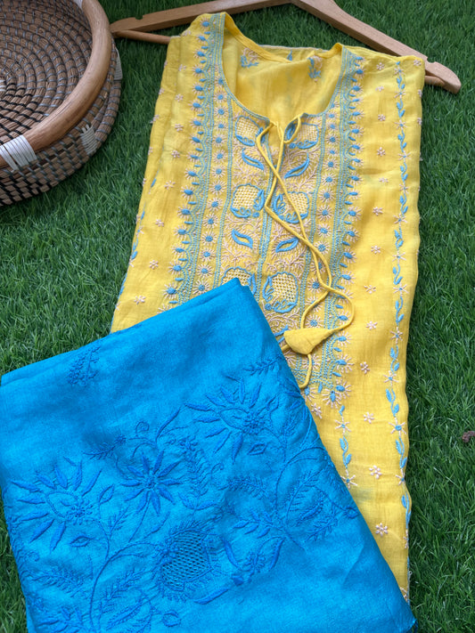 Chanderi Chikankari Kurta silk Dupatta