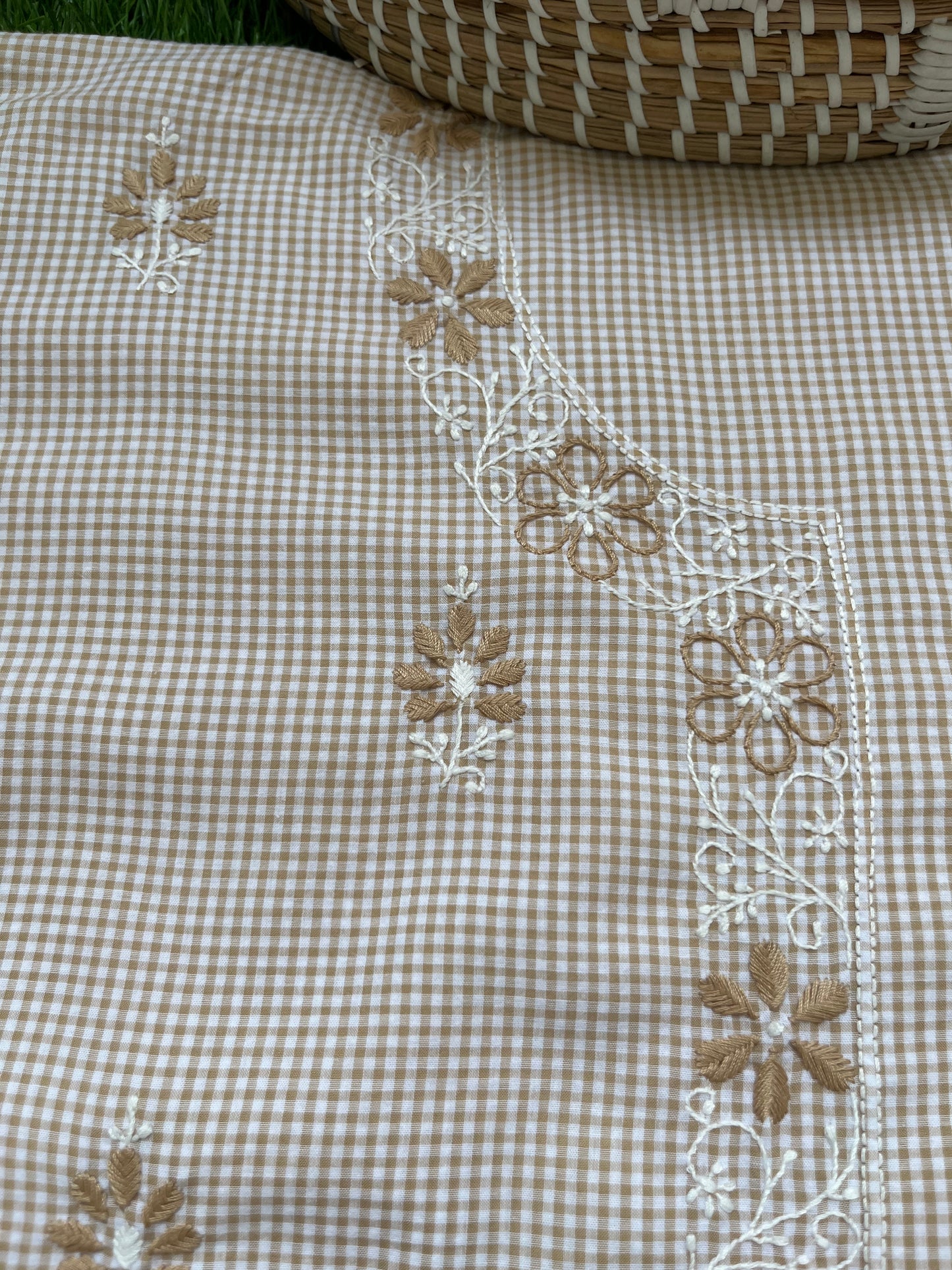 Cotton check chikan kurta
