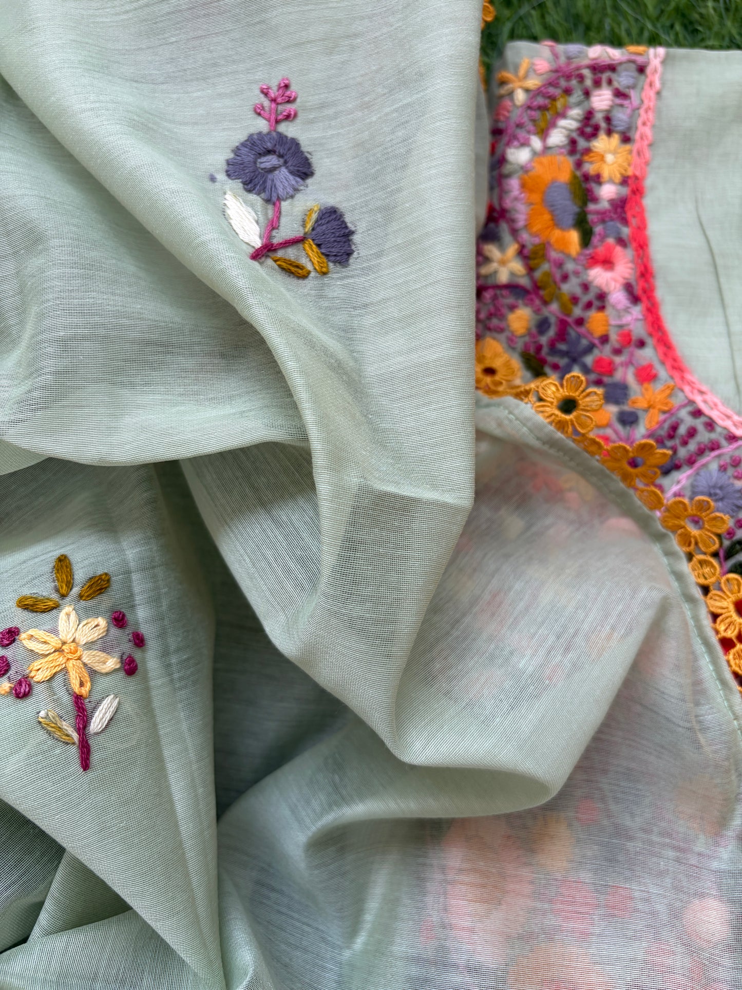 Chanderi silk knot work embroidered kurta dupatta