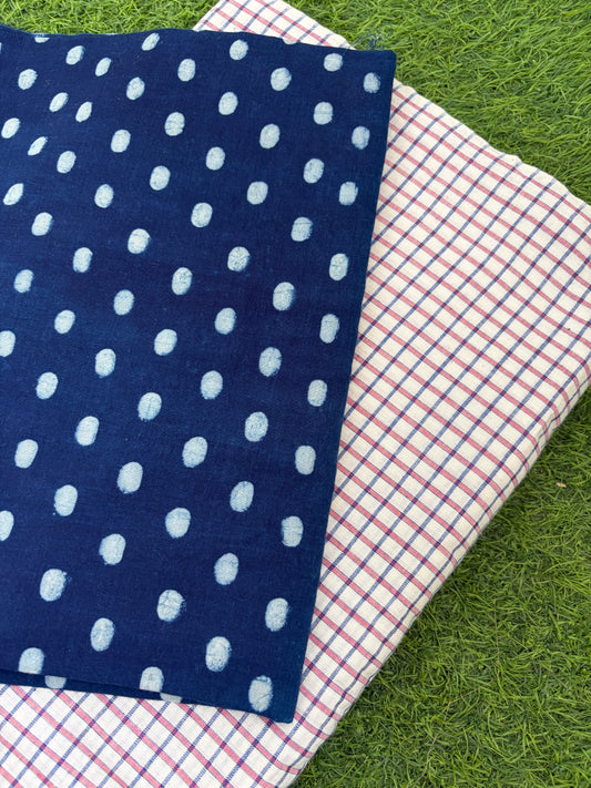 Cotton block print khadi checks kurta Bottom