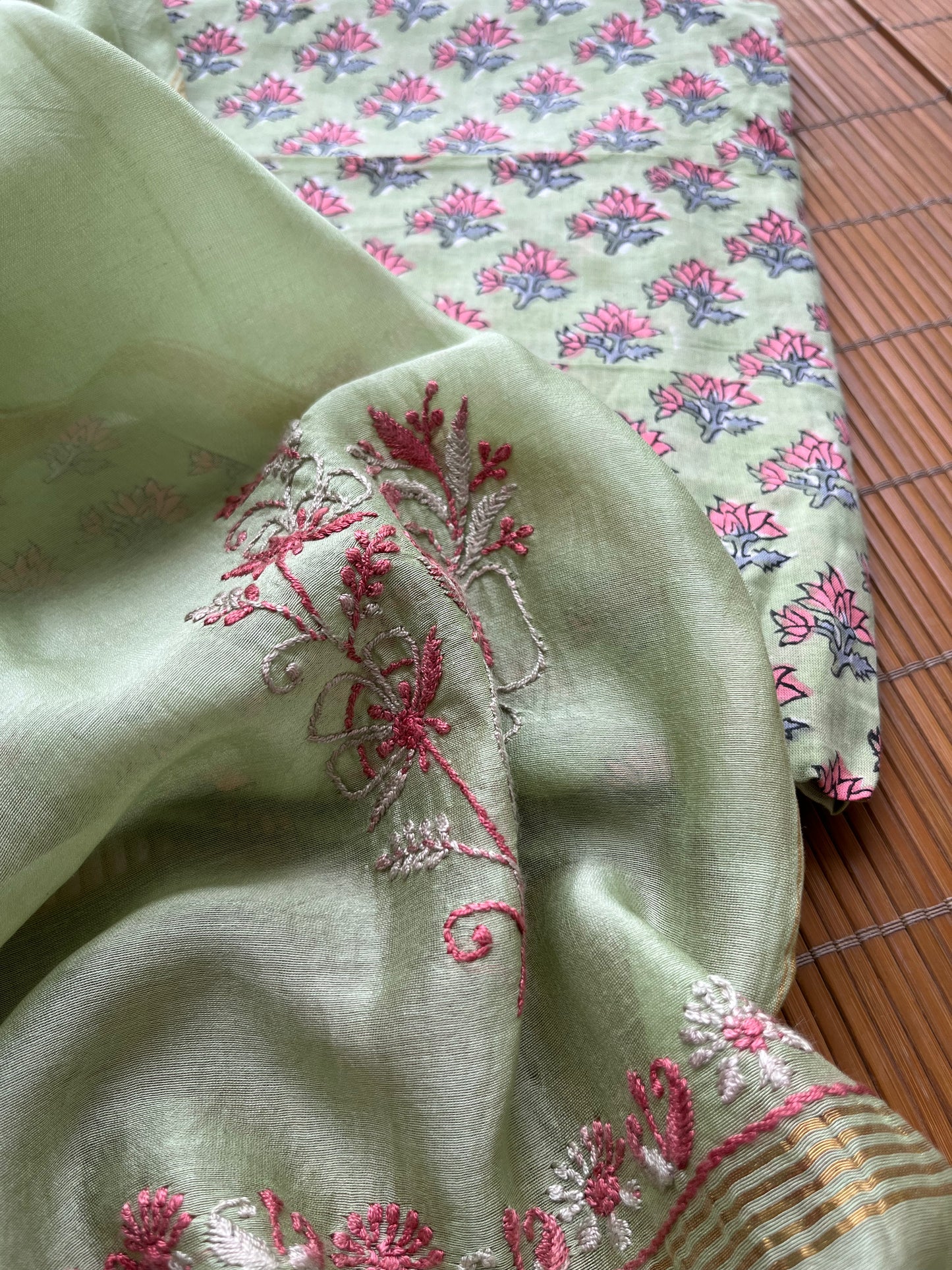 Block Print chikankari Dupatta