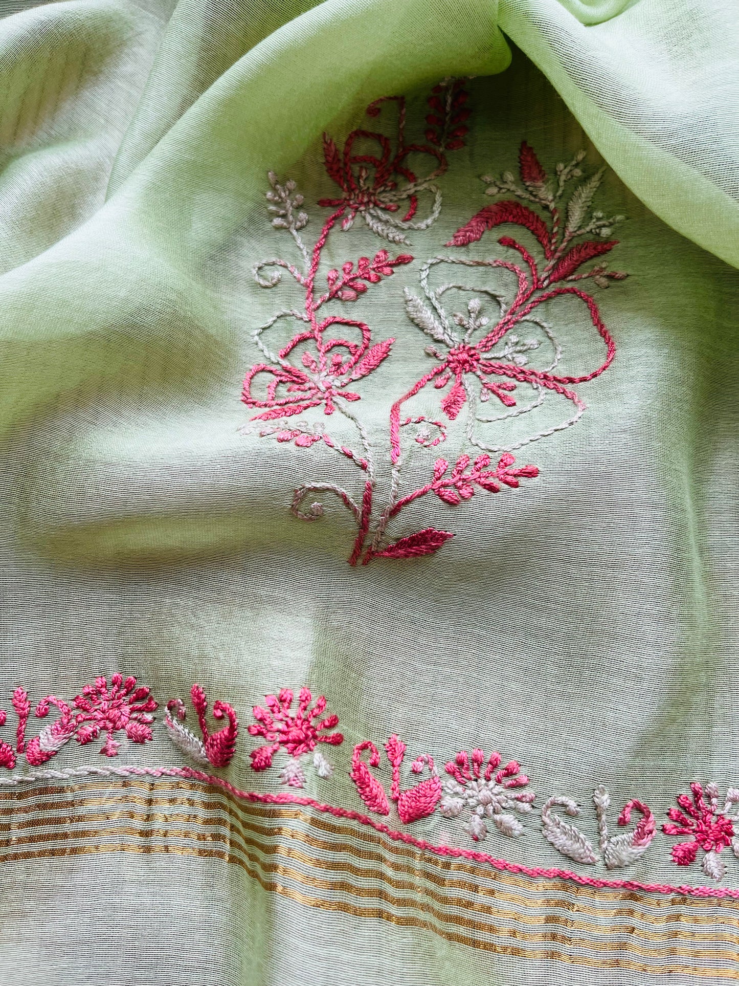 Block Print chikankari Dupatta