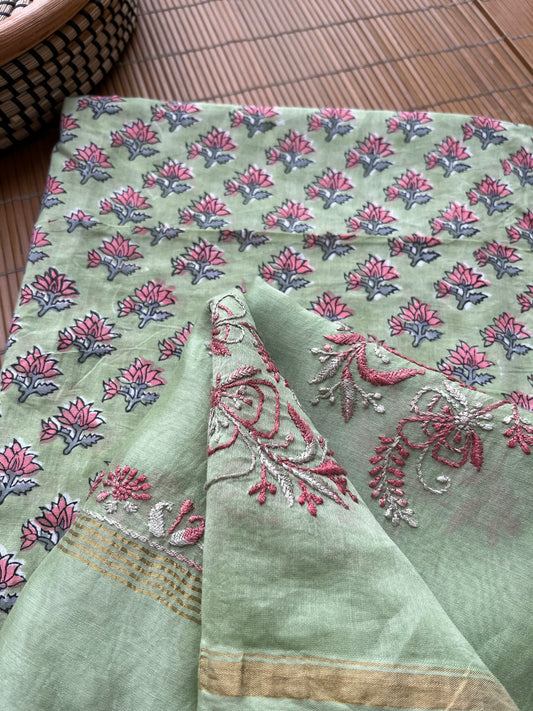 Block Print chikankari Dupatta