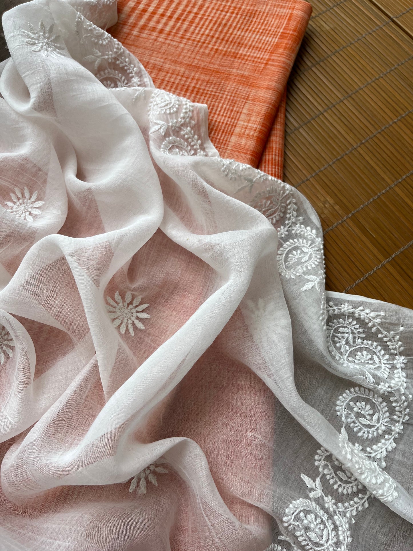 Khadi fabric chikankari Dupatta