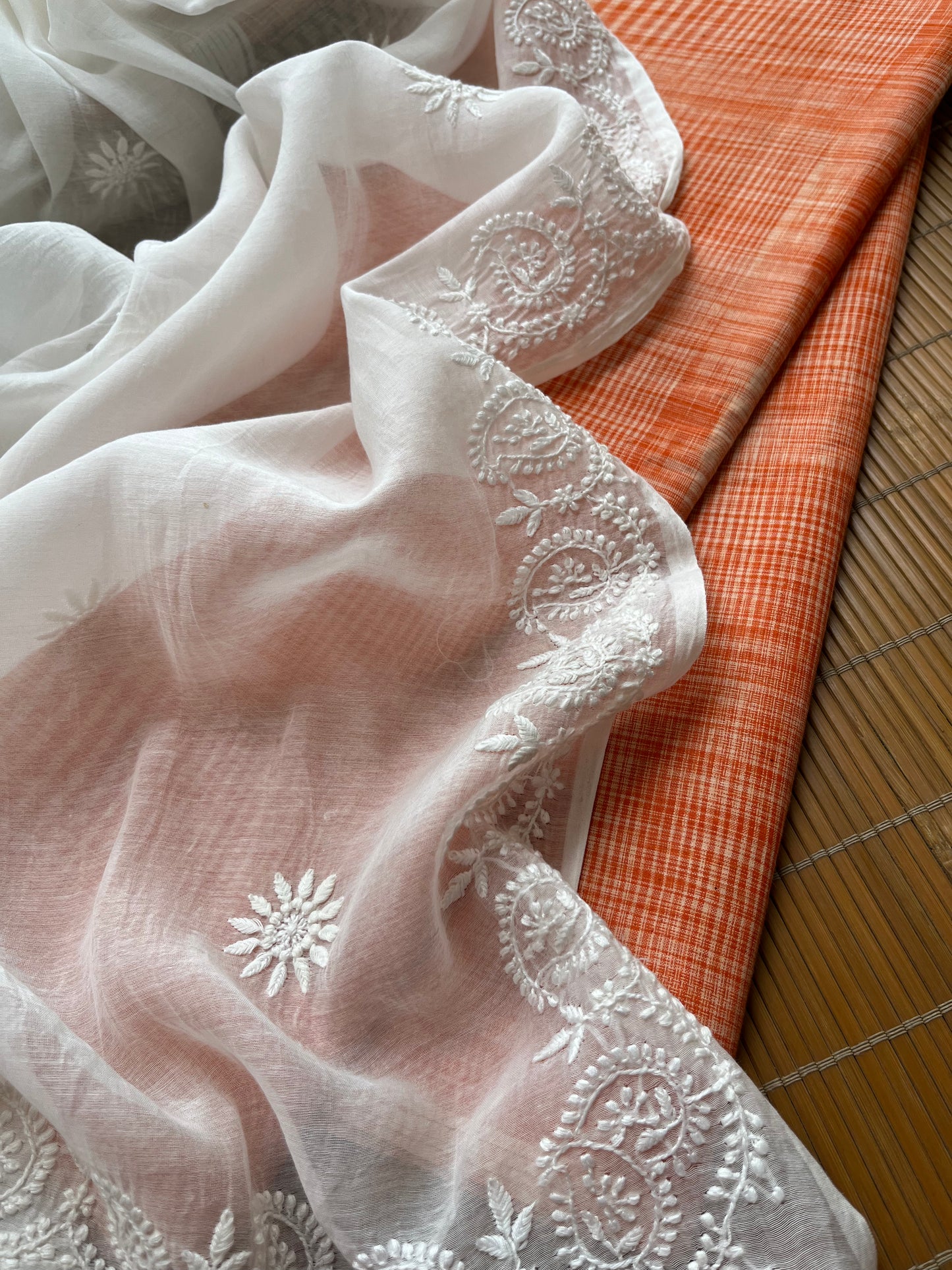 Khadi fabric chikankari Dupatta