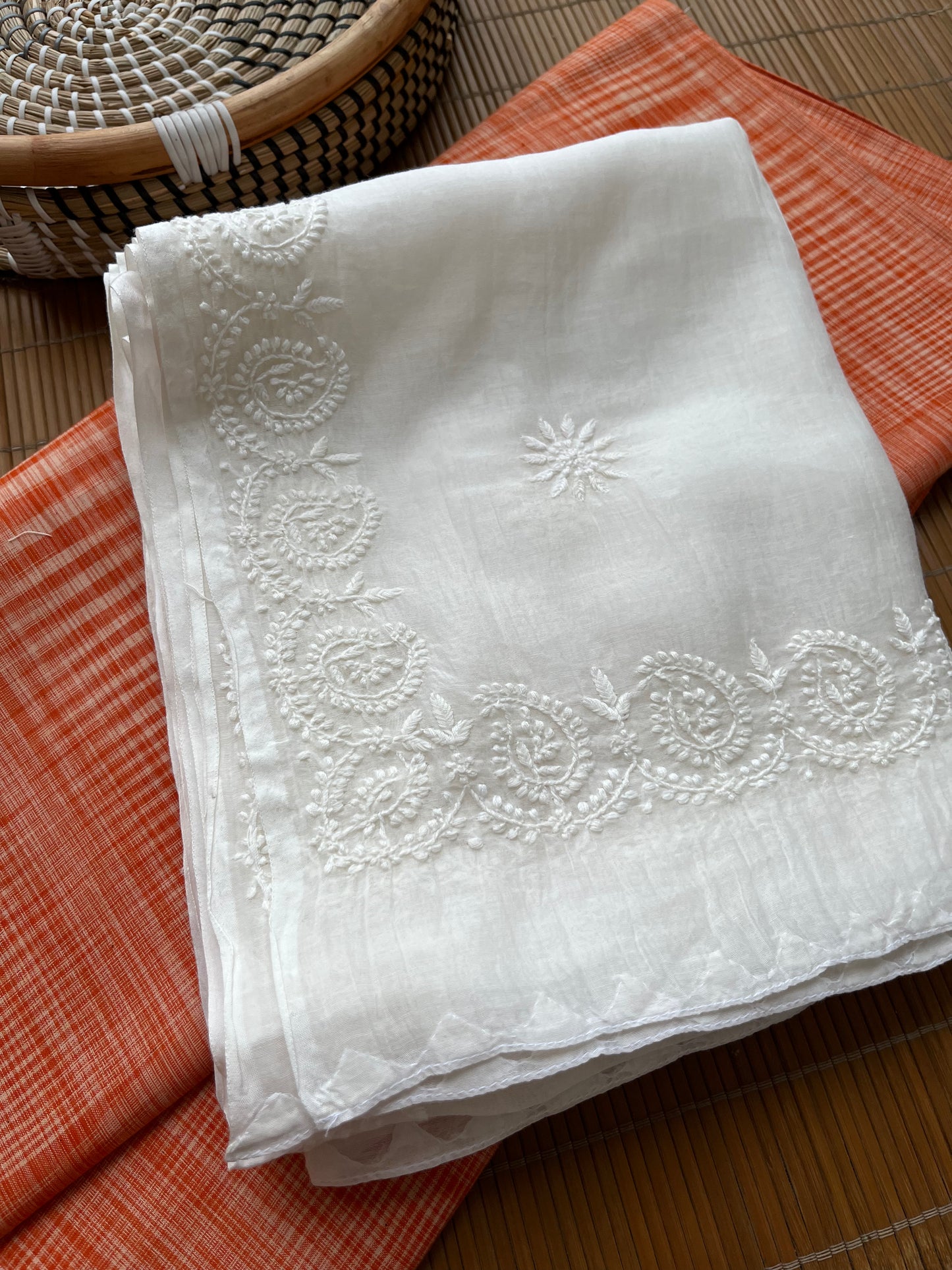 Khadi fabric chikankari Dupatta