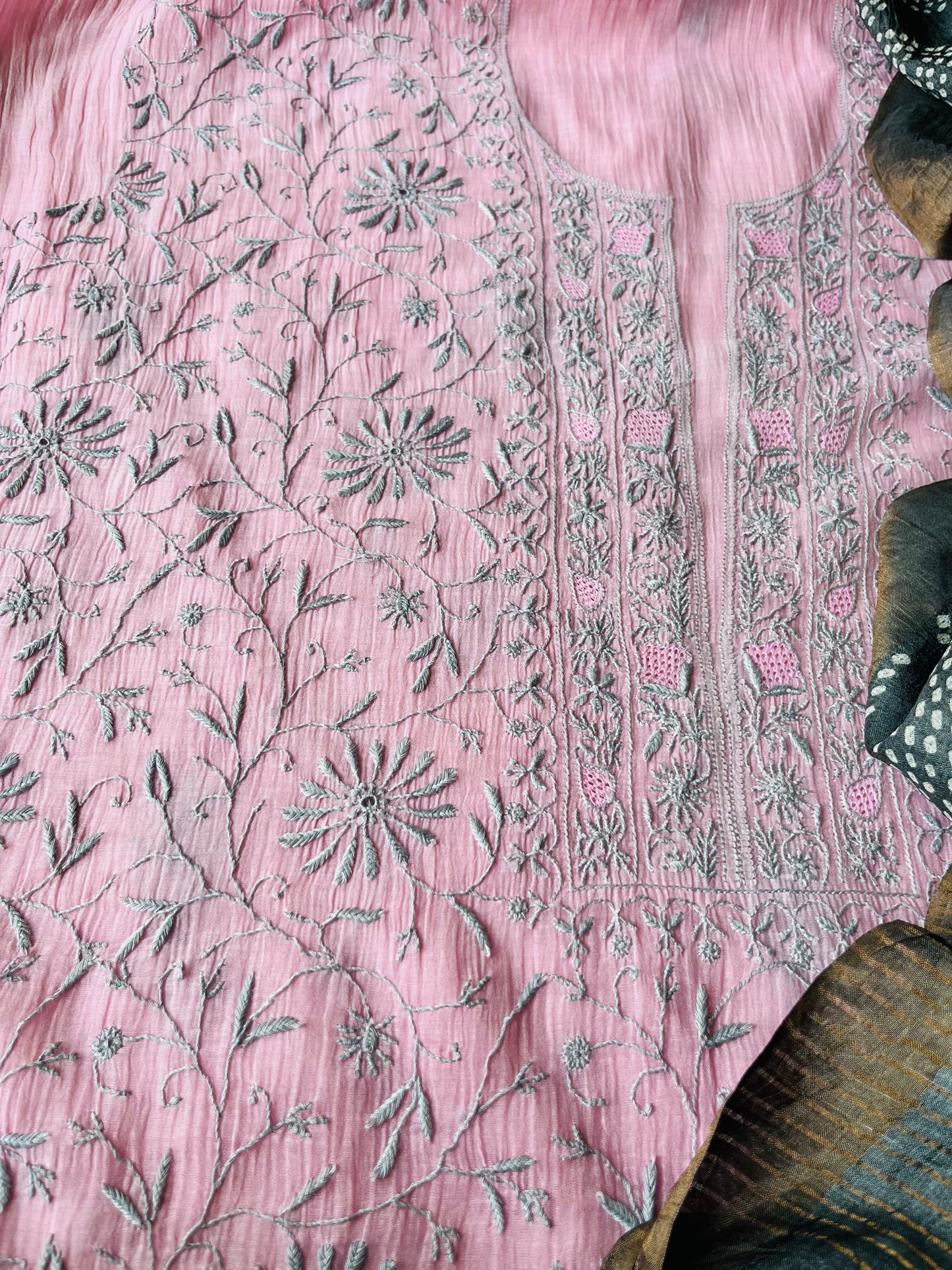 Bandhani Dupatta tussar Chikankari Kurta