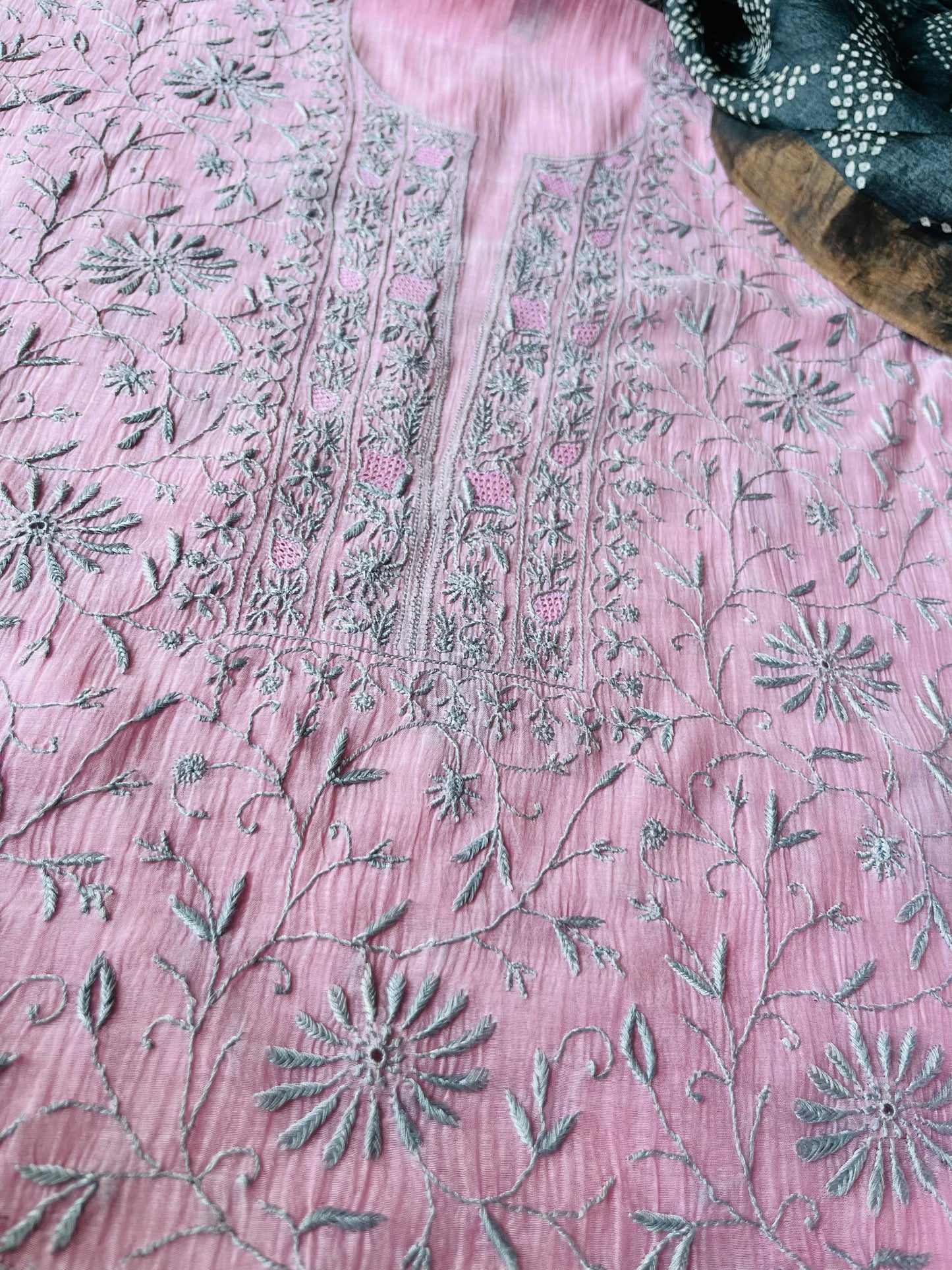 Bandhani Dupatta tussar Chikankari Kurta