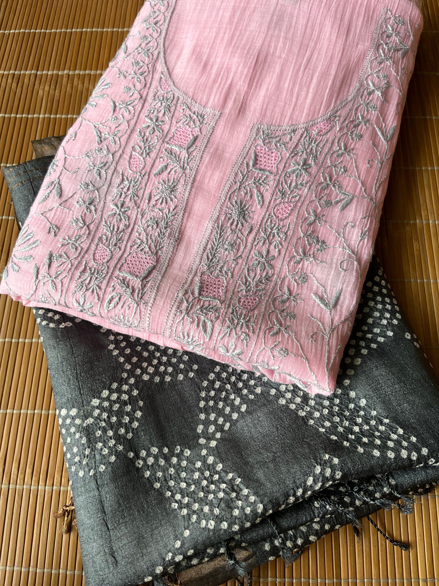 Bandhani Dupatta tussar Chikankari Kurta