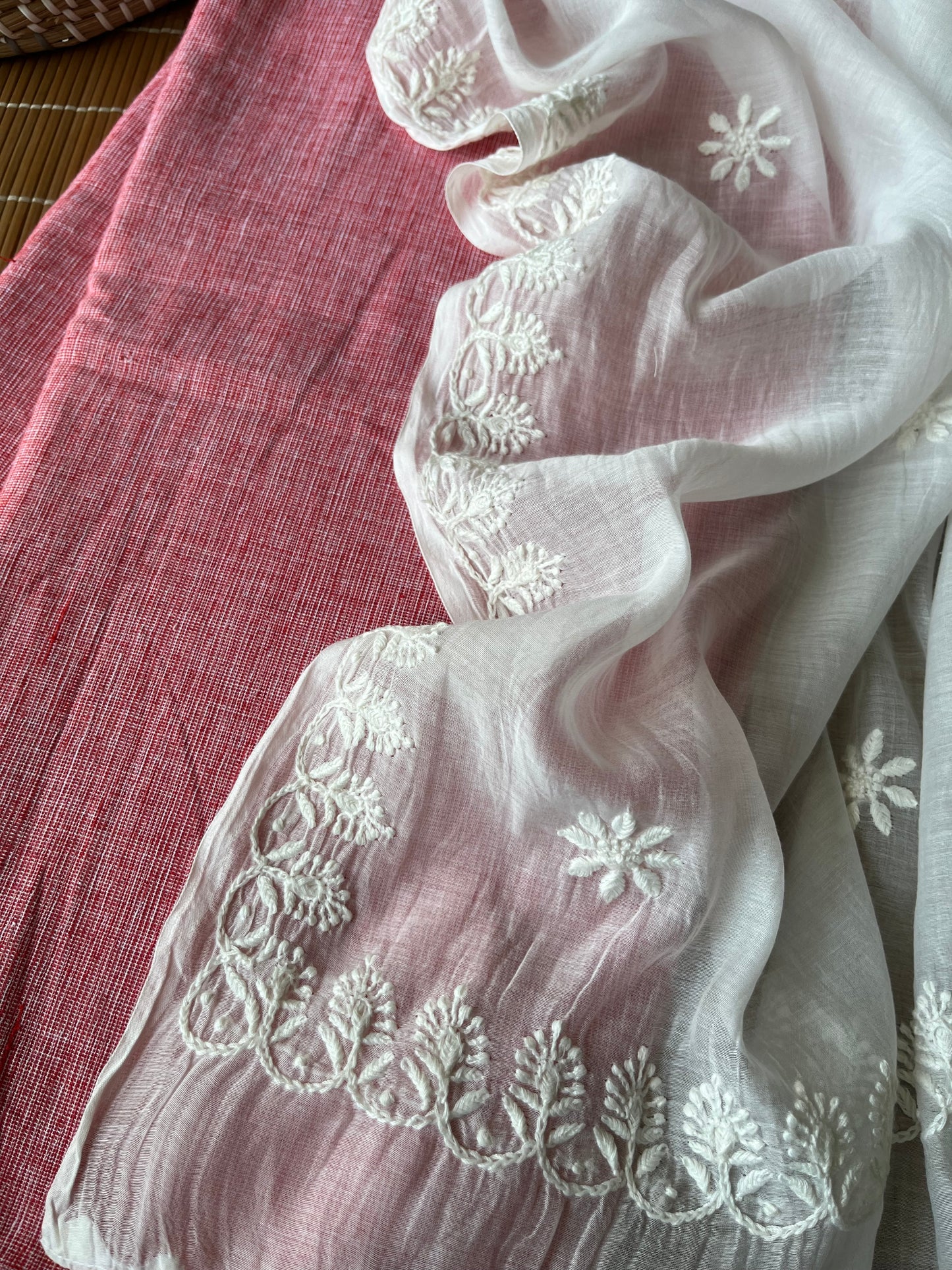 Khadi fabric chikankari Dupatta