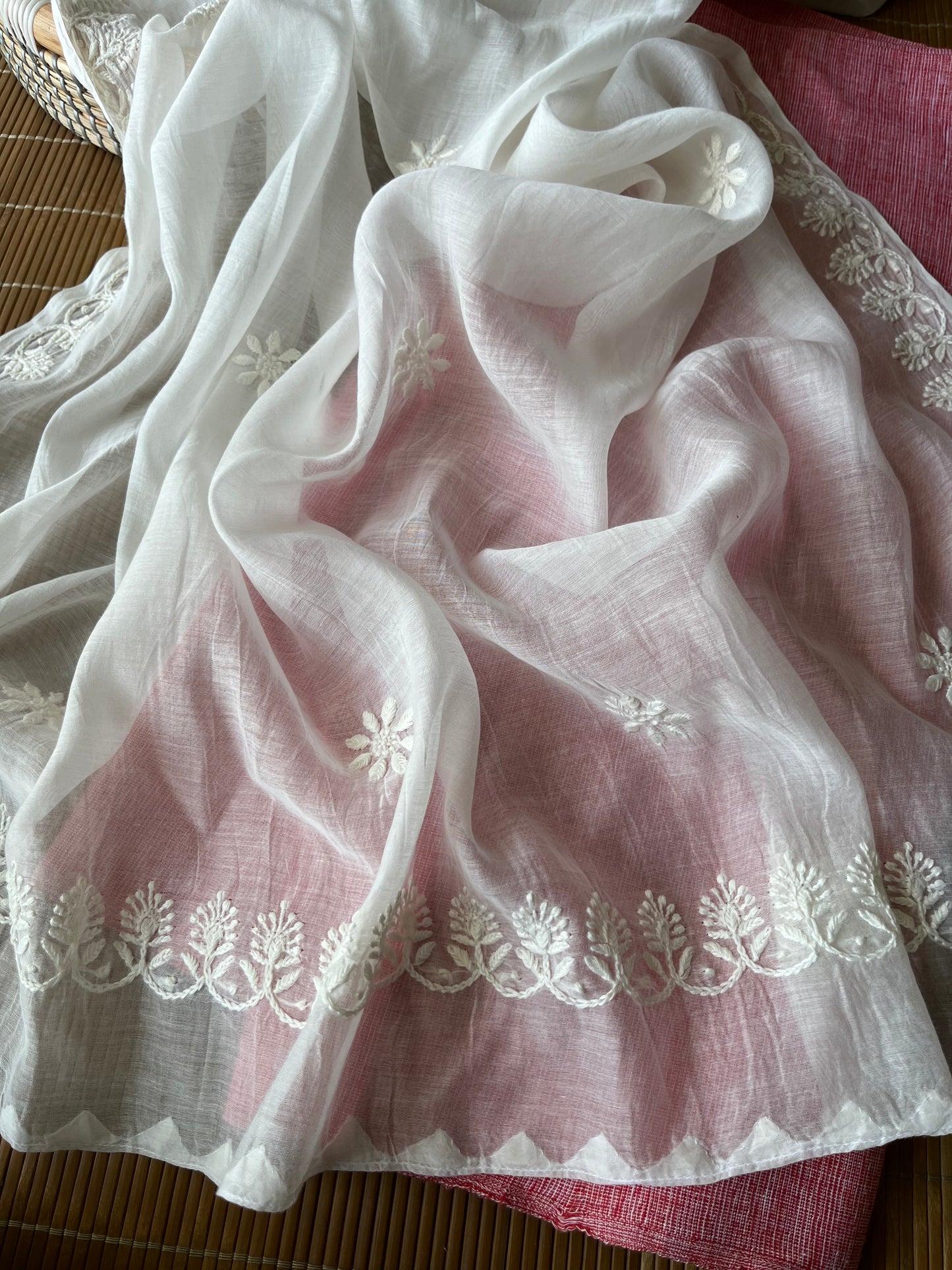 Khadi fabric chikankari Dupatta