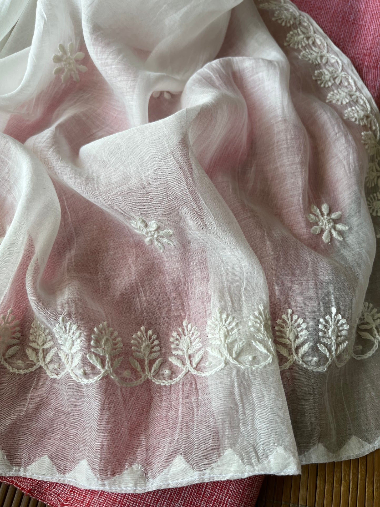 Khadi fabric chikankari Dupatta