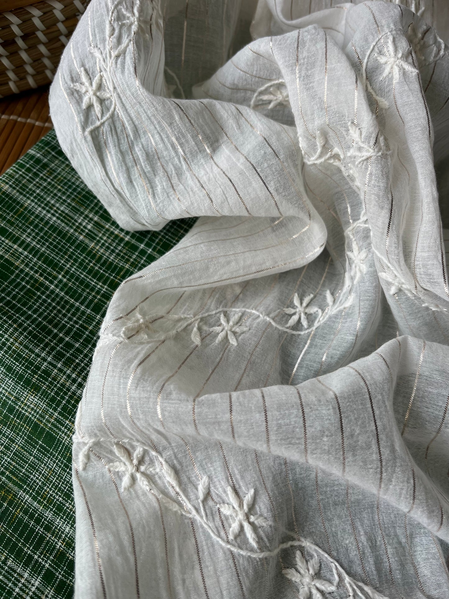 Khadi fabric chikankari Dupatta