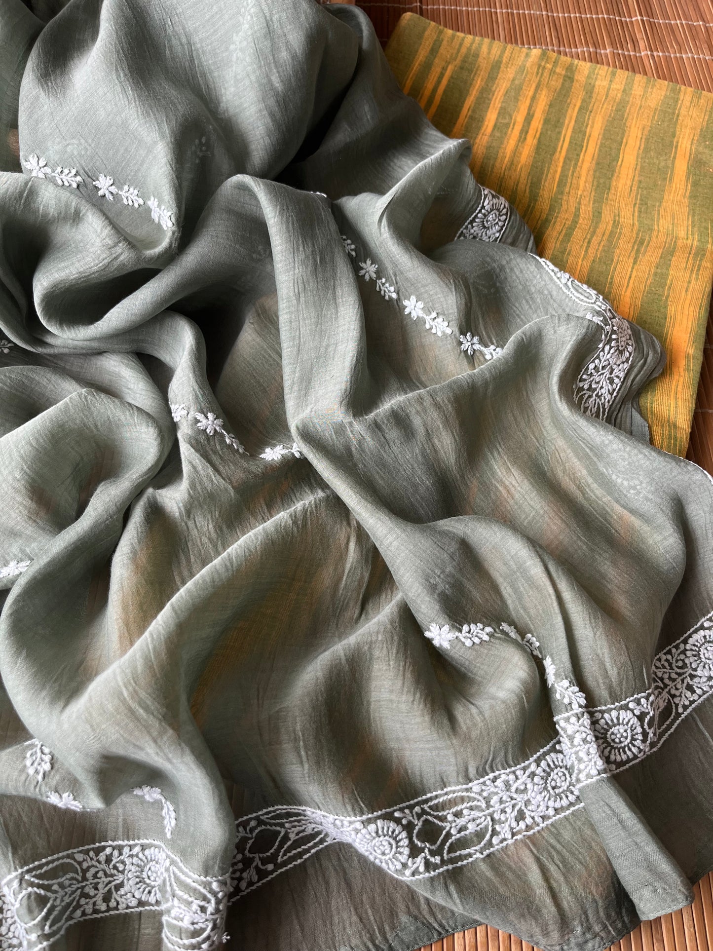 Khadi fabric chikankari Dupatta