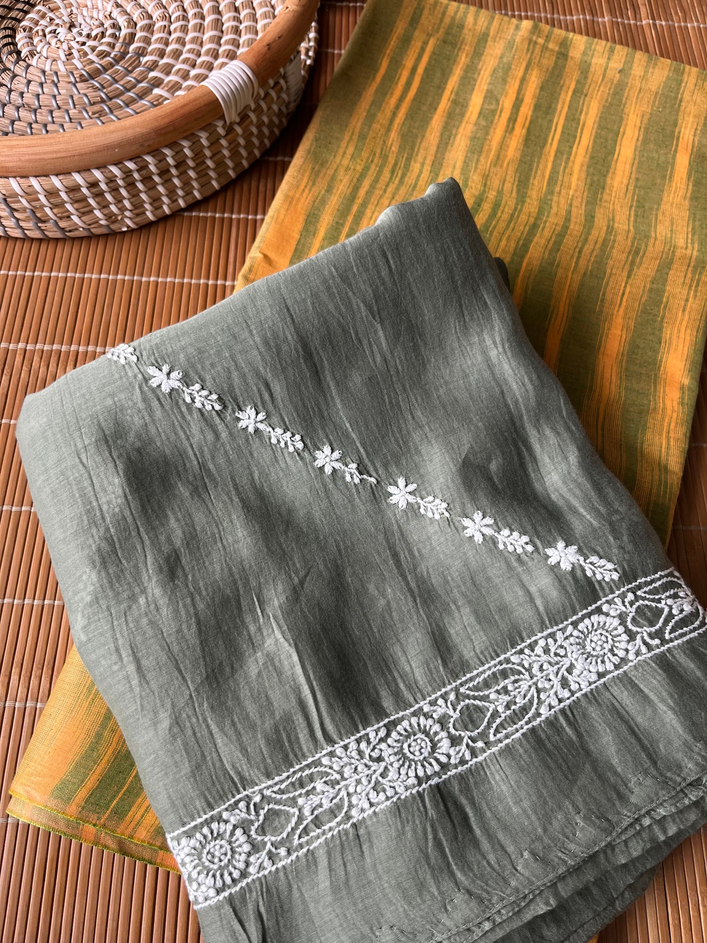 Khadi fabric chikankari Dupatta