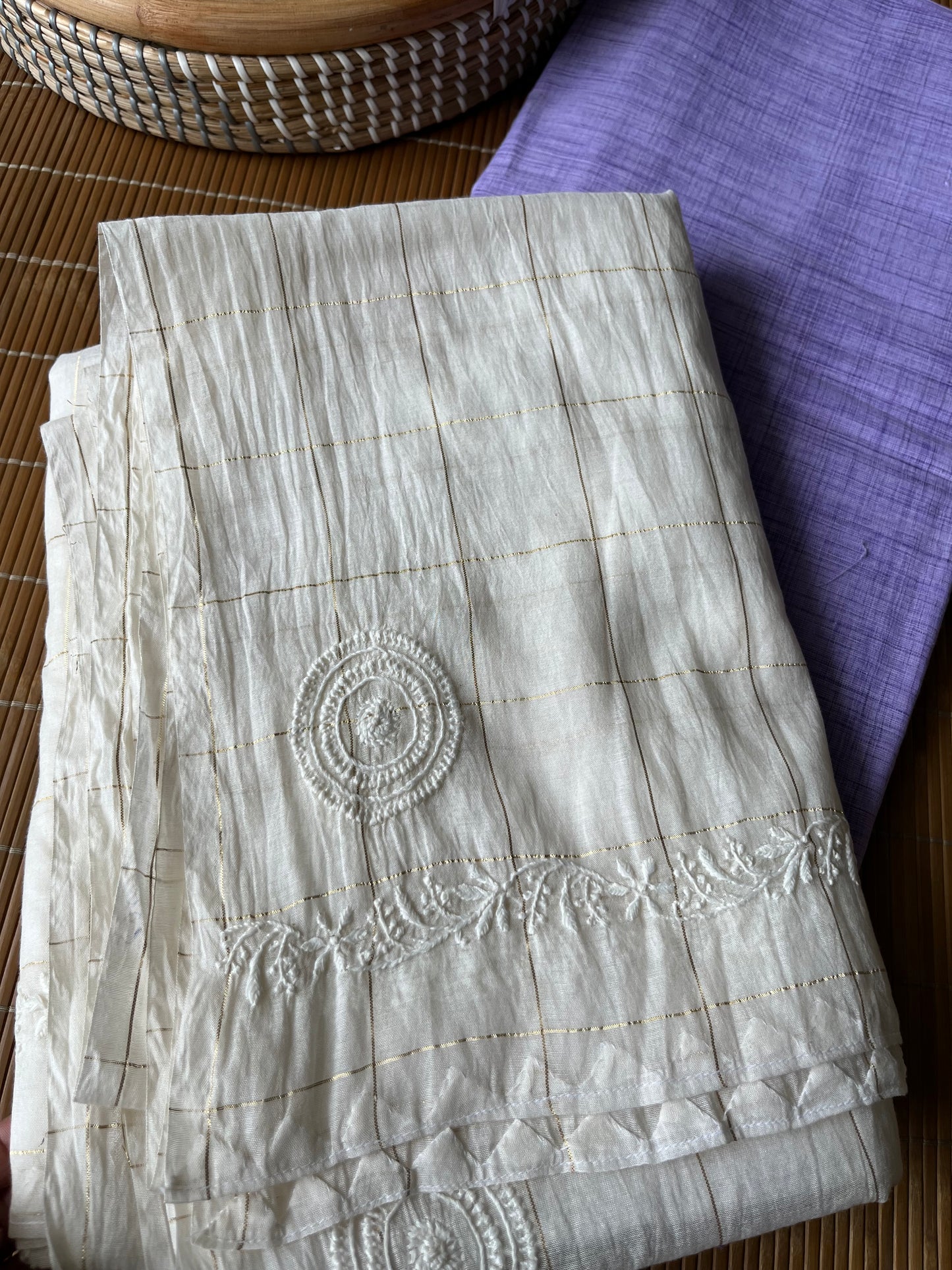 Khadi fabric chikankari Dupatta