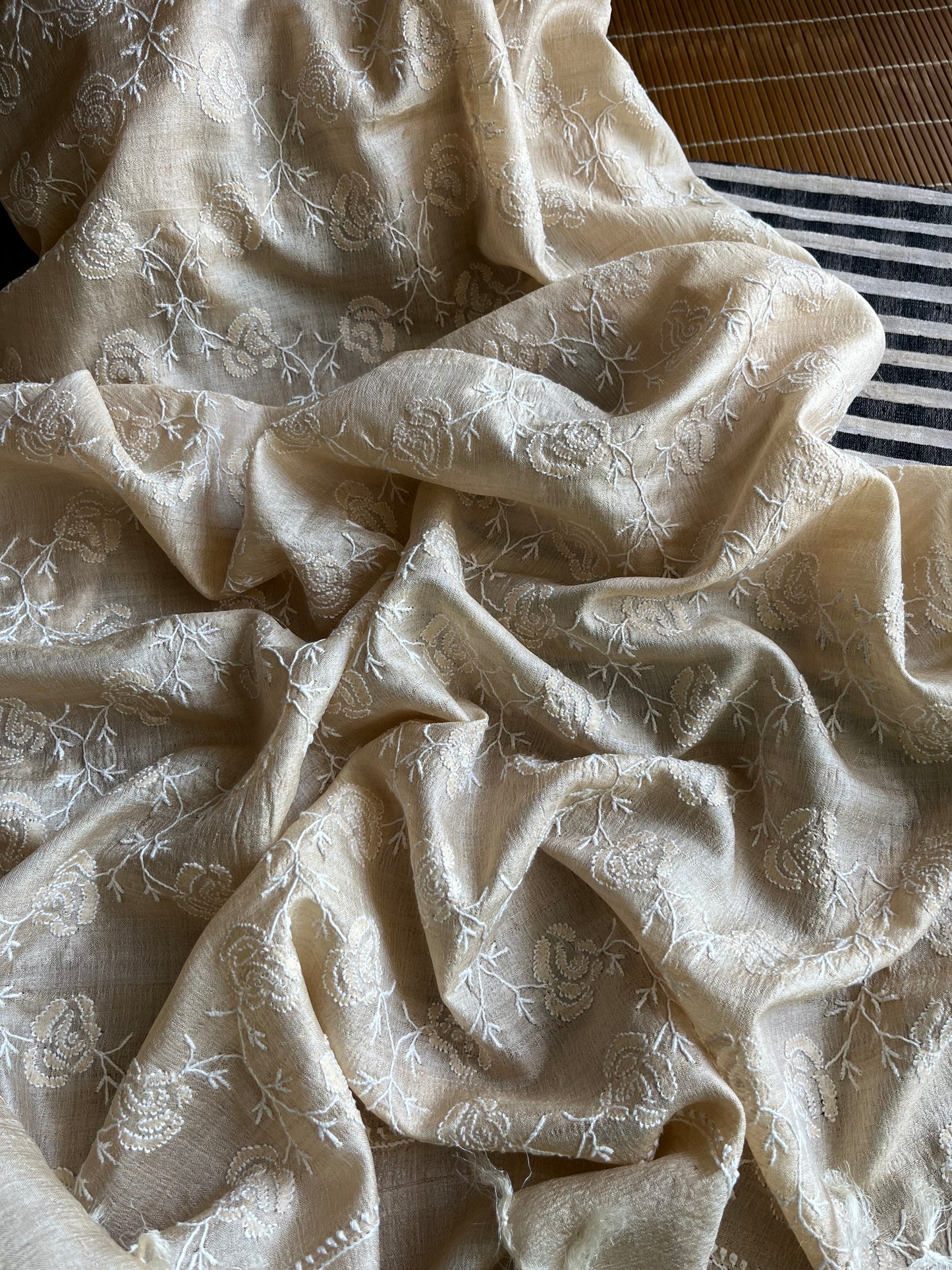 Chikankari Tussar silk dupatta