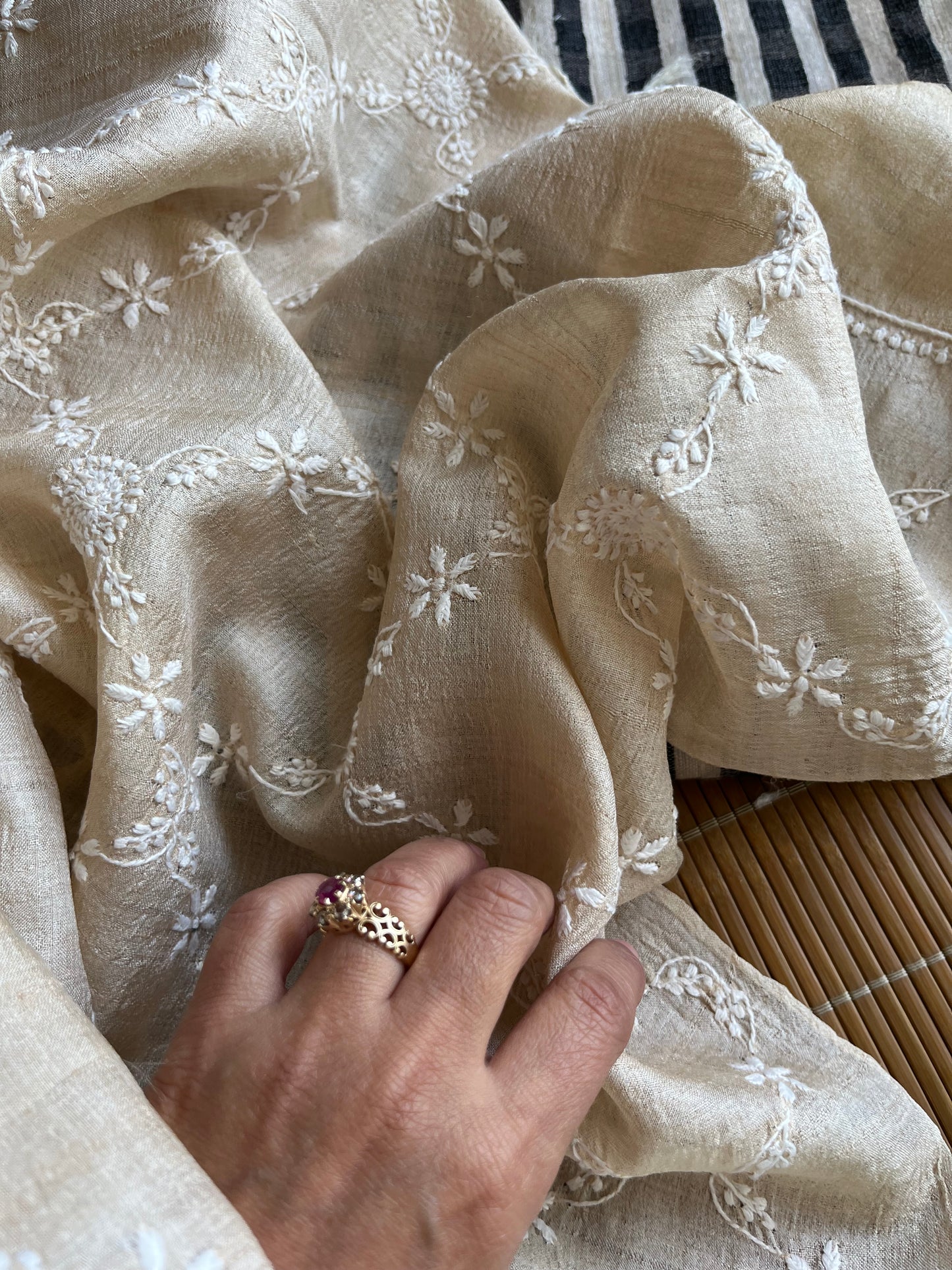 Chikankari Tussar silk dupatta