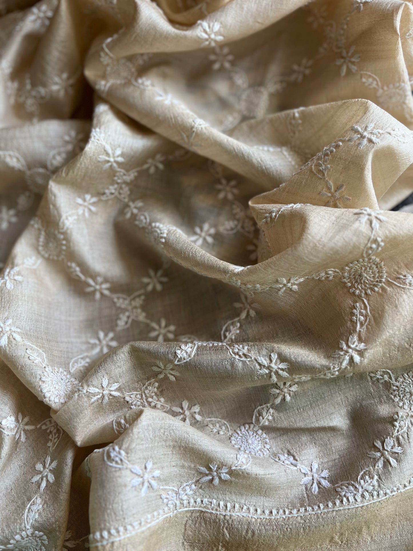 Chikankari Tussar silk dupatta