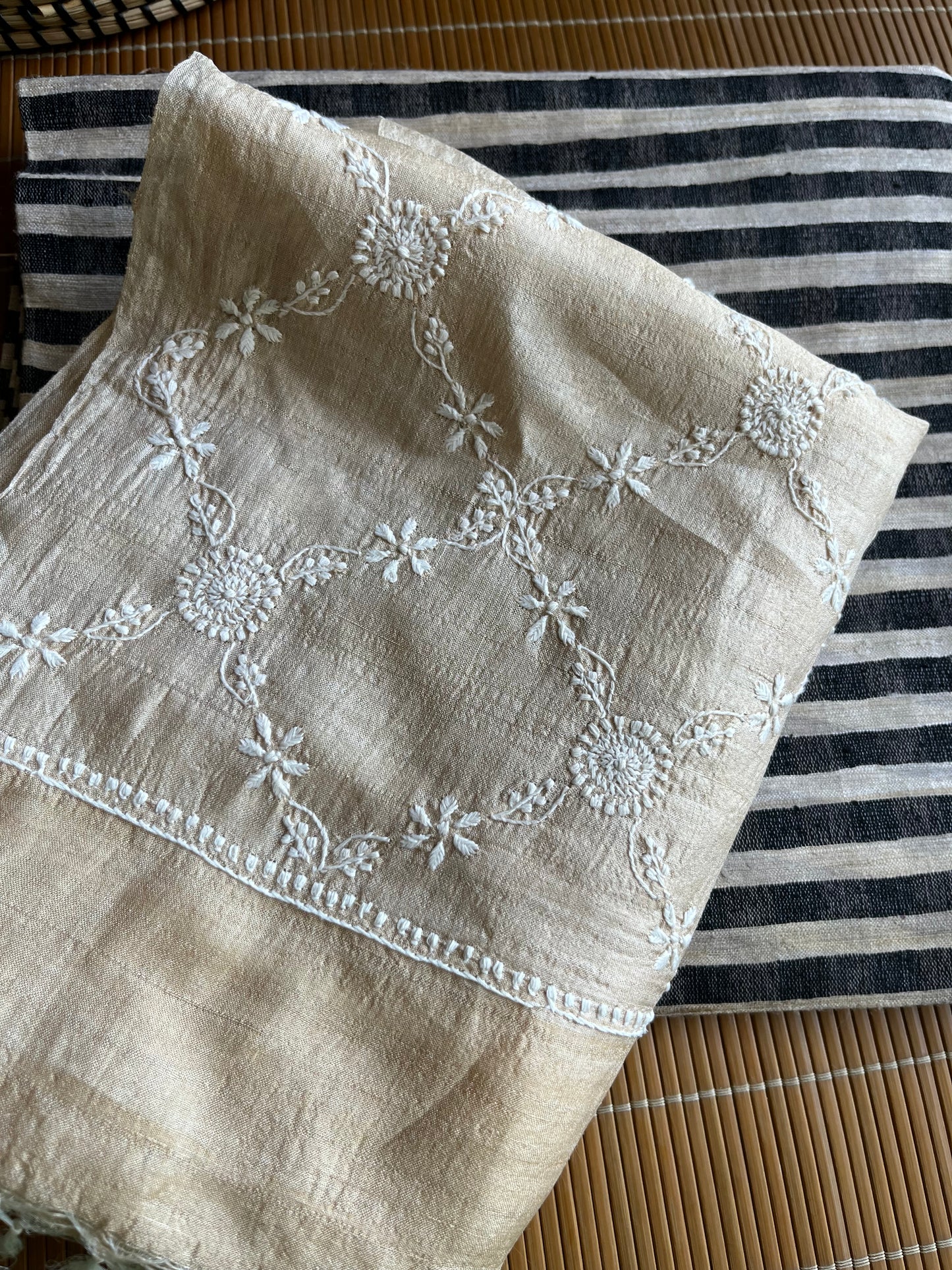 Chikankari Tussar silk dupatta