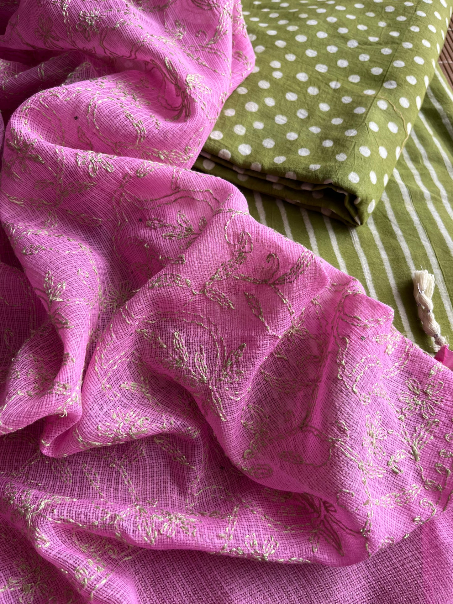 Block Print chikankari Dupatta