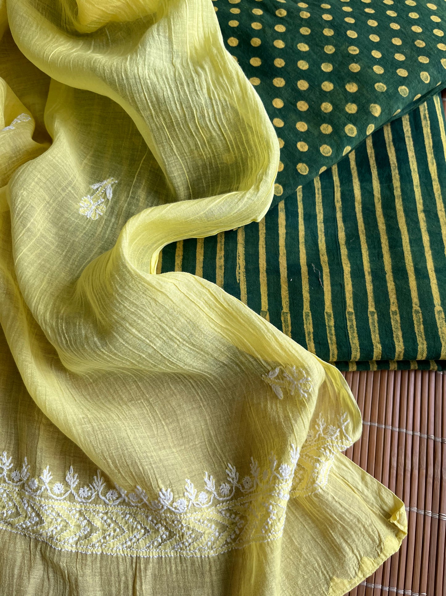 Block Print chikankari Dupatta