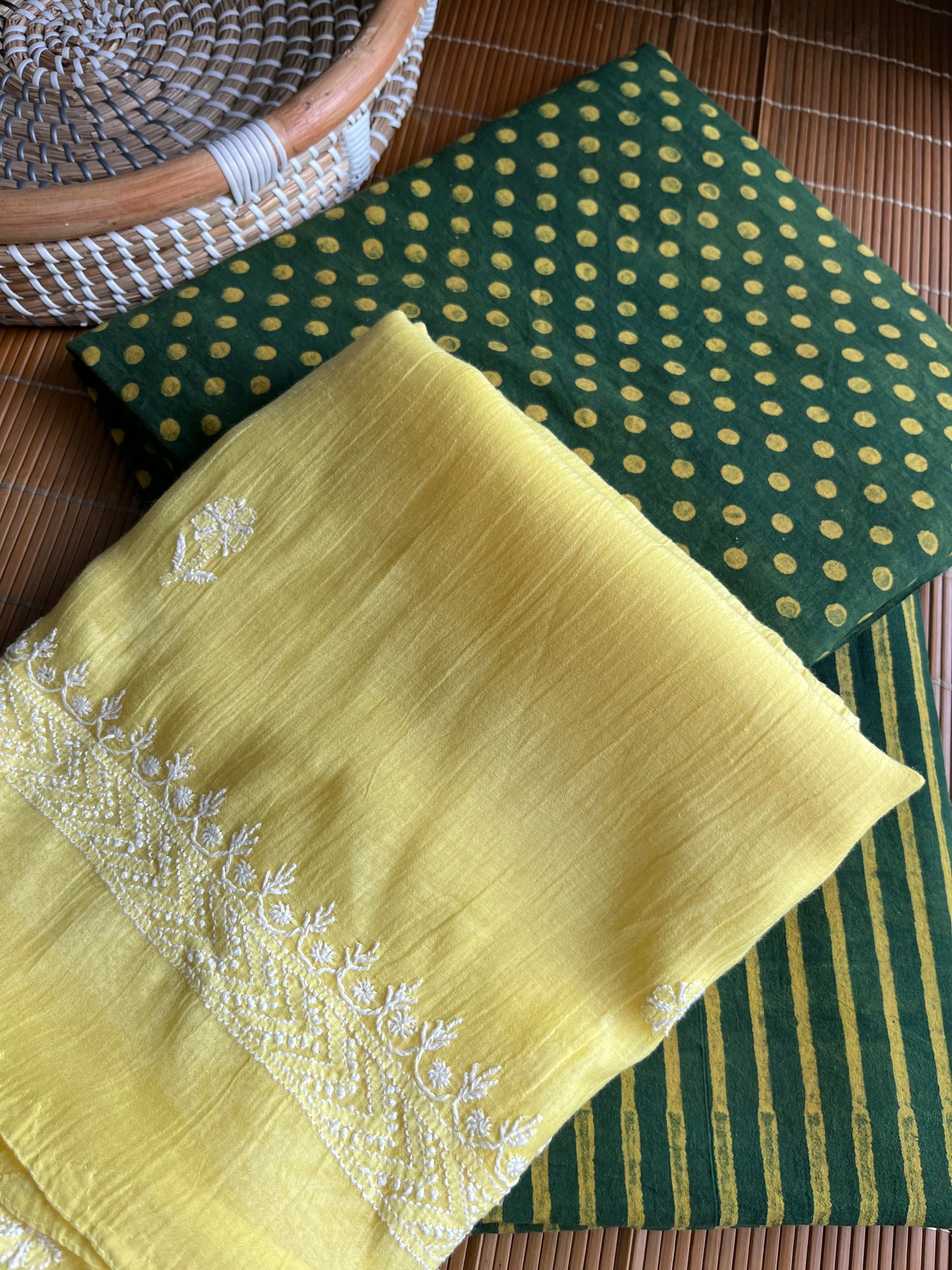 Block Print chikankari Dupatta