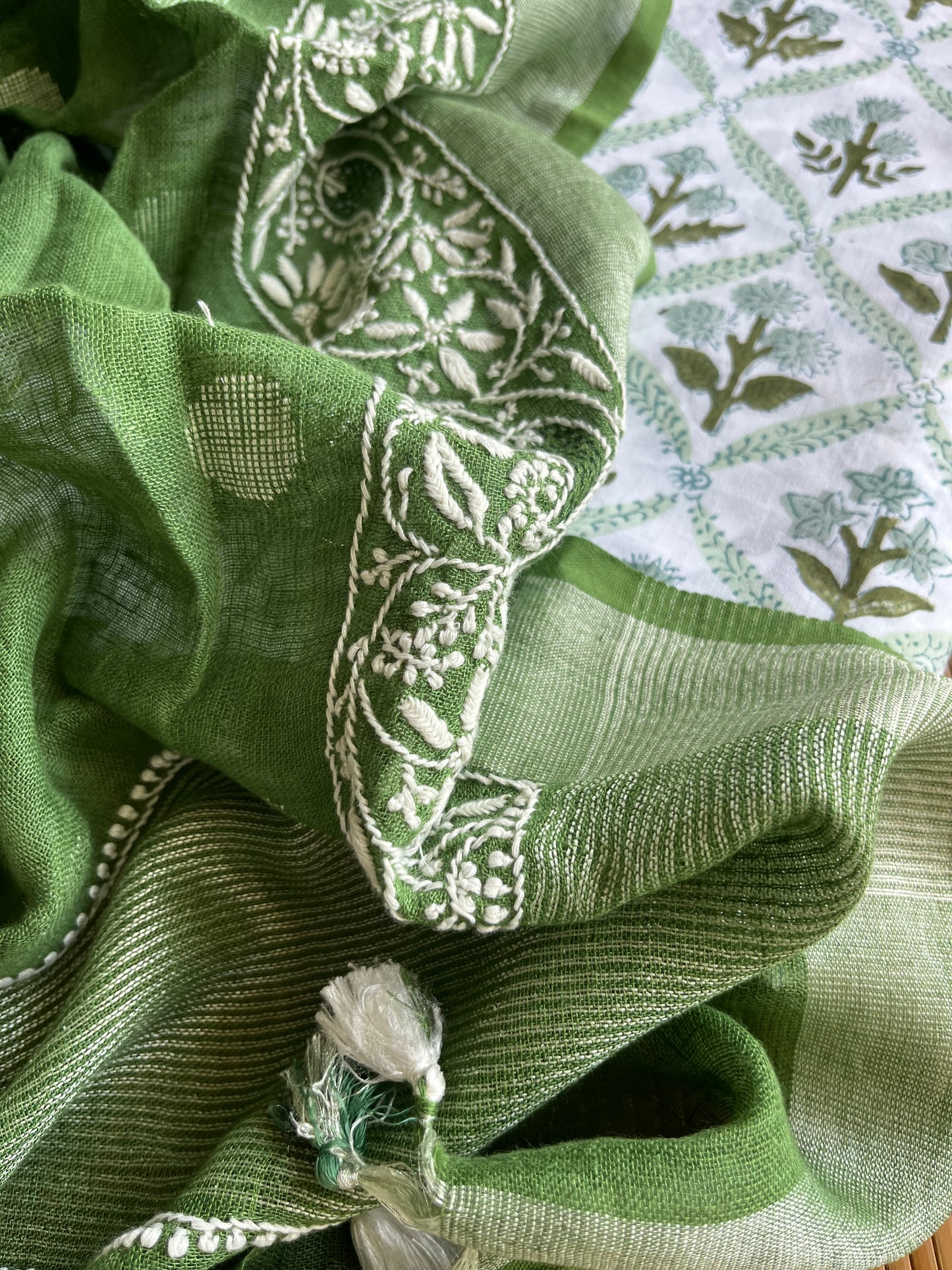 Chikankari Dupatta and Block print kurta Fabric