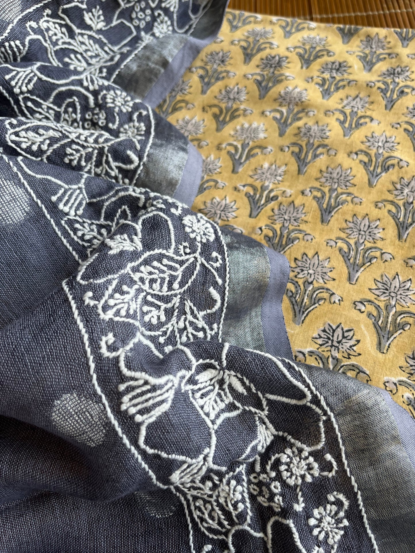 Chikankari Dupatta and Block print kurta Fabric