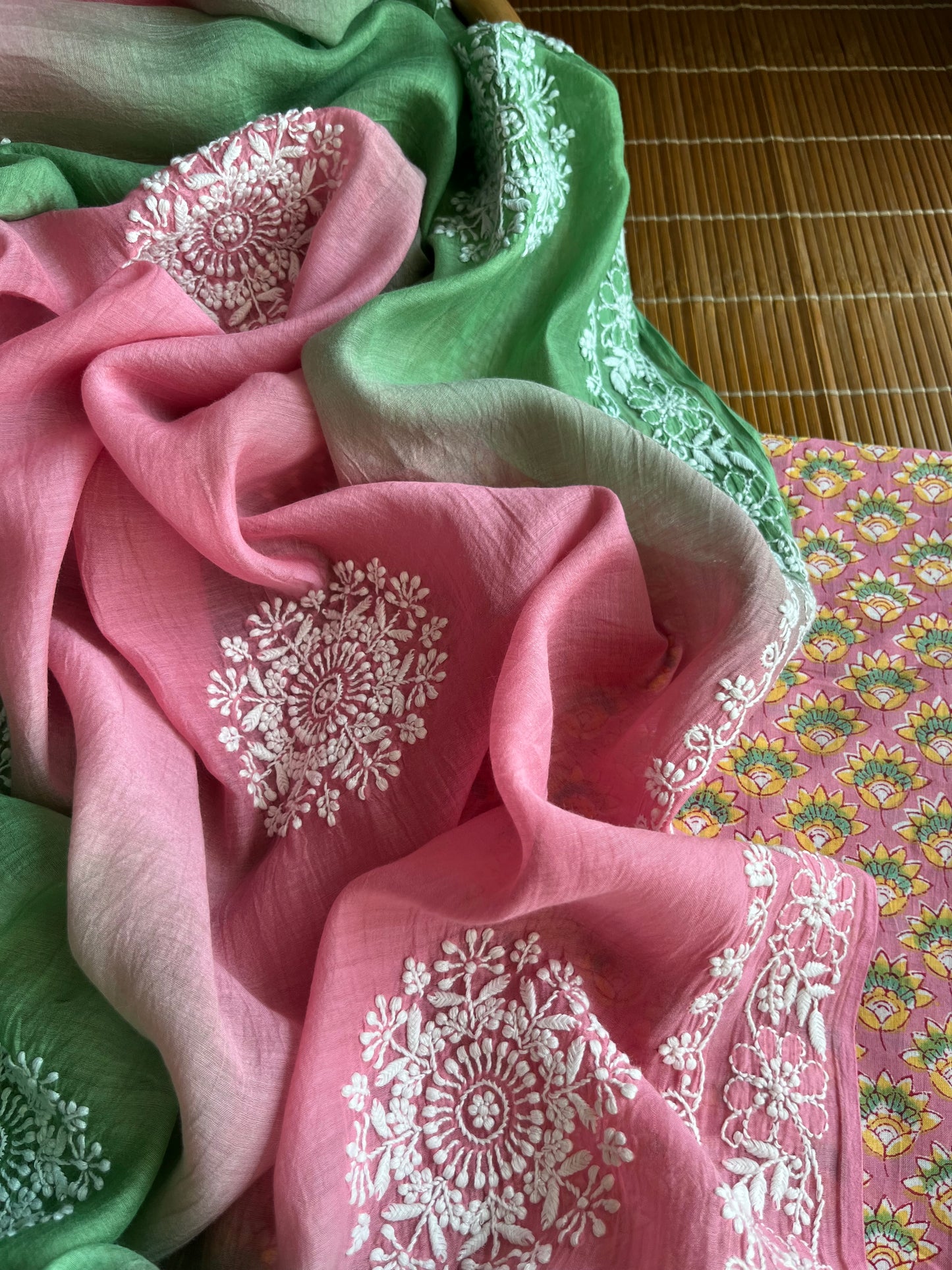 Chikankari Dupatta and Block print kurta Fabric