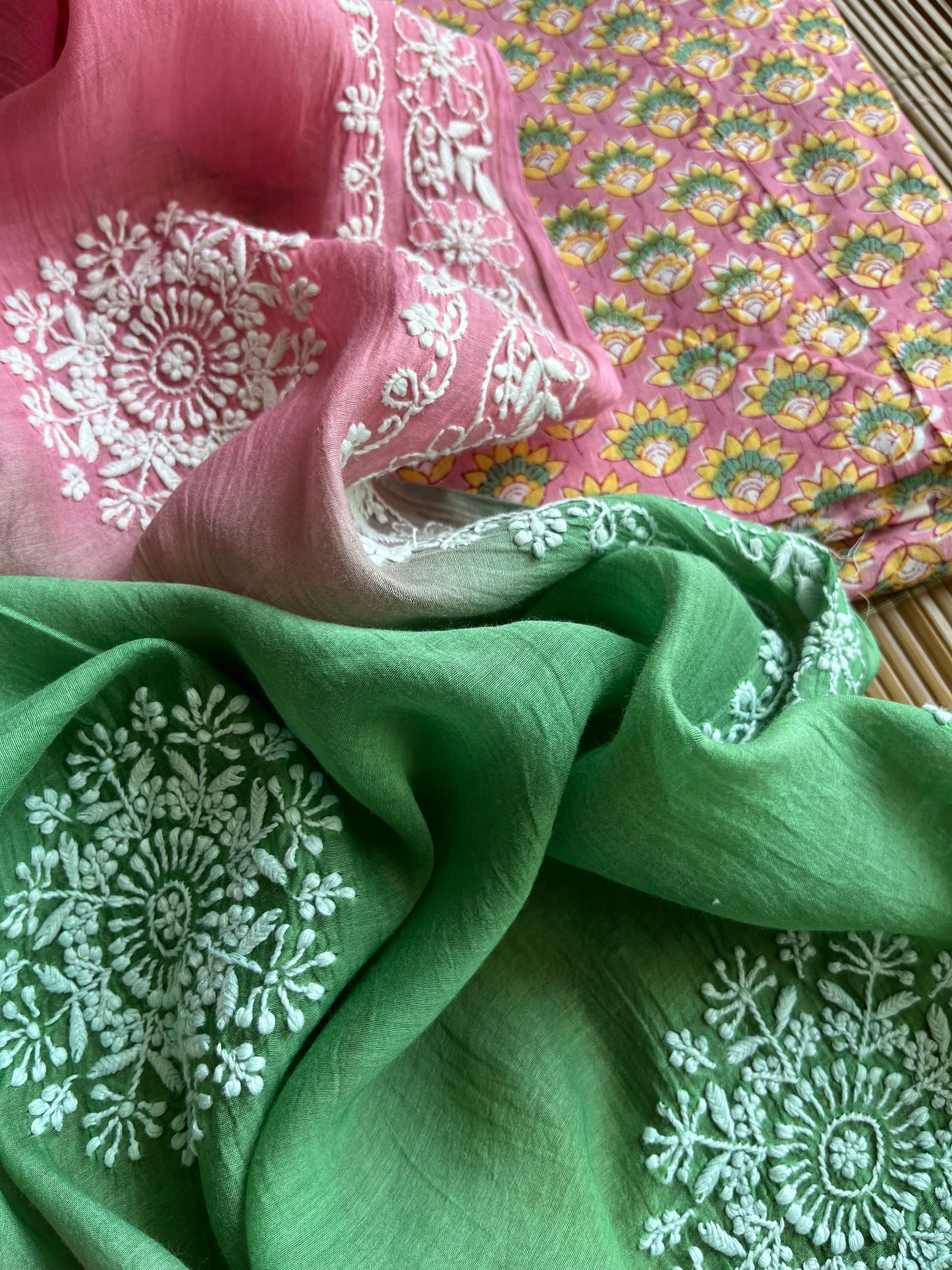 Chikankari Dupatta and Block print kurta Fabric