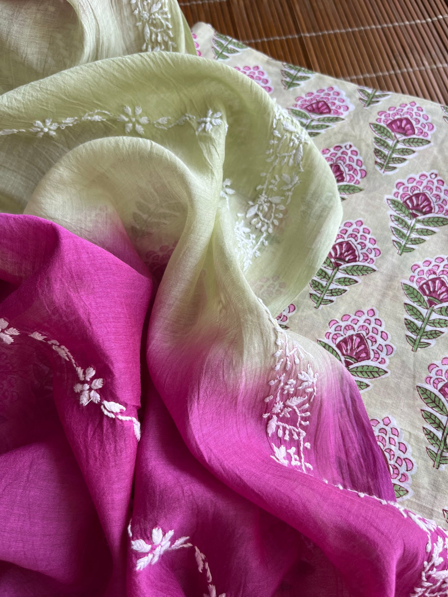 Chikankari Dupatta and Block print kurta Fabric