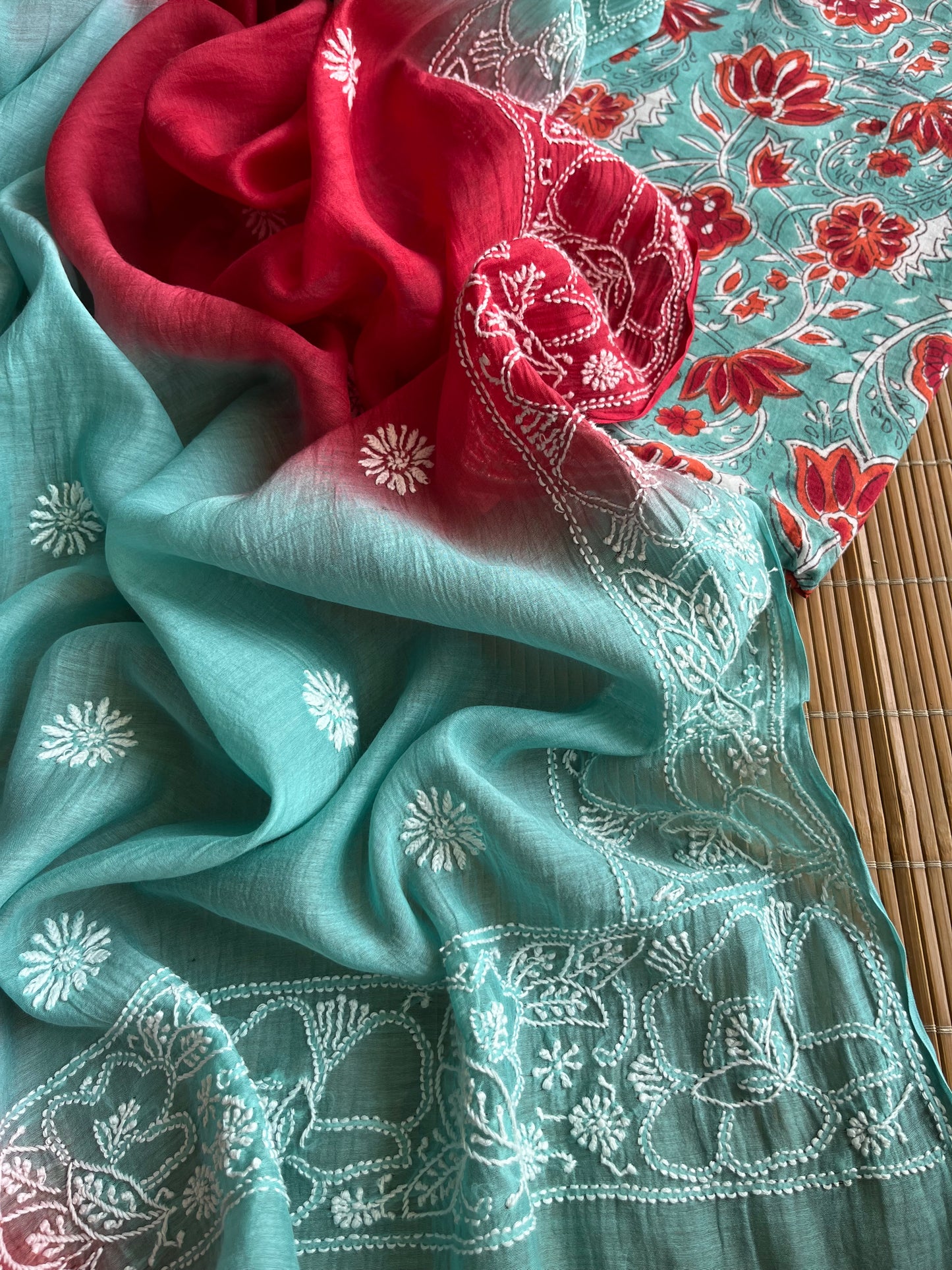 Chikankari Dupatta and Block print kurta Fabric