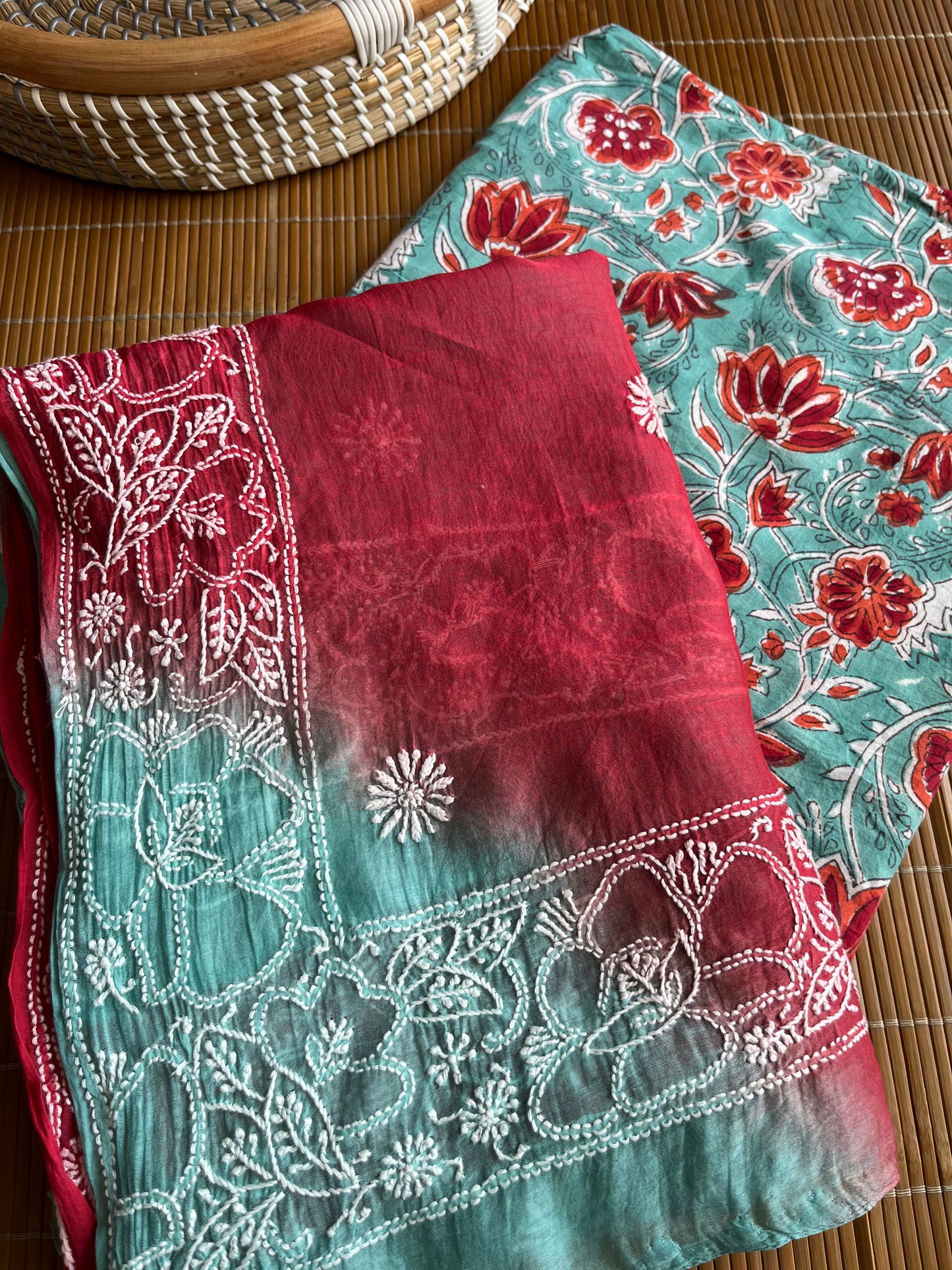 Chikankari Dupatta and Block print kurta Fabric