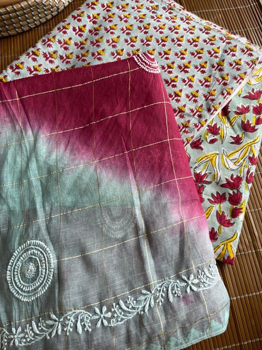 Chikankari Dupatta and Block print kurta Fabric