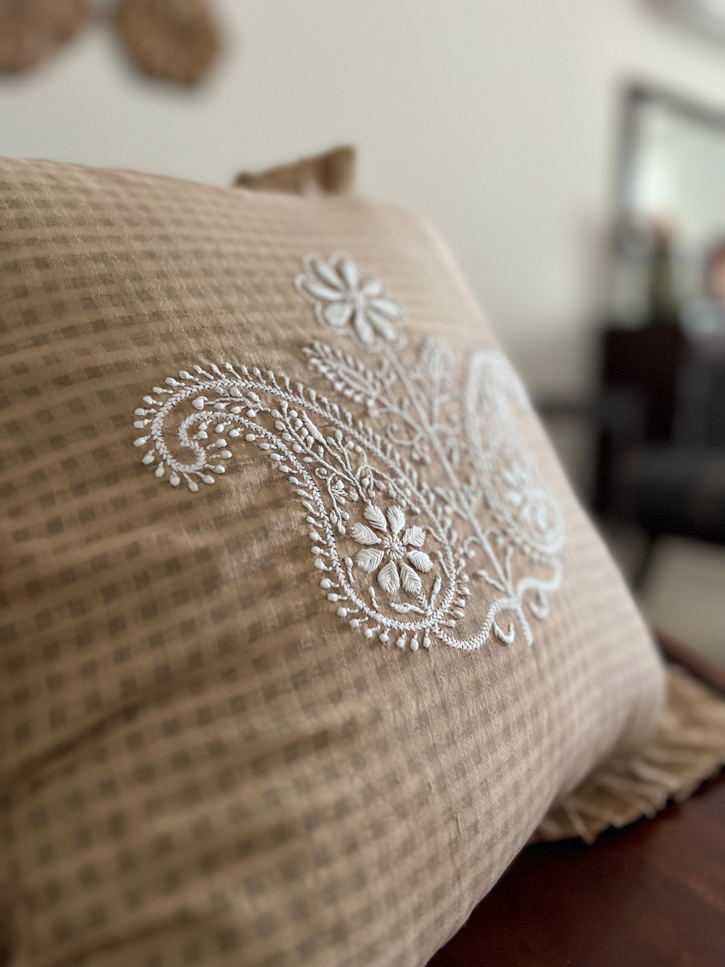 Chikankari cushion cover