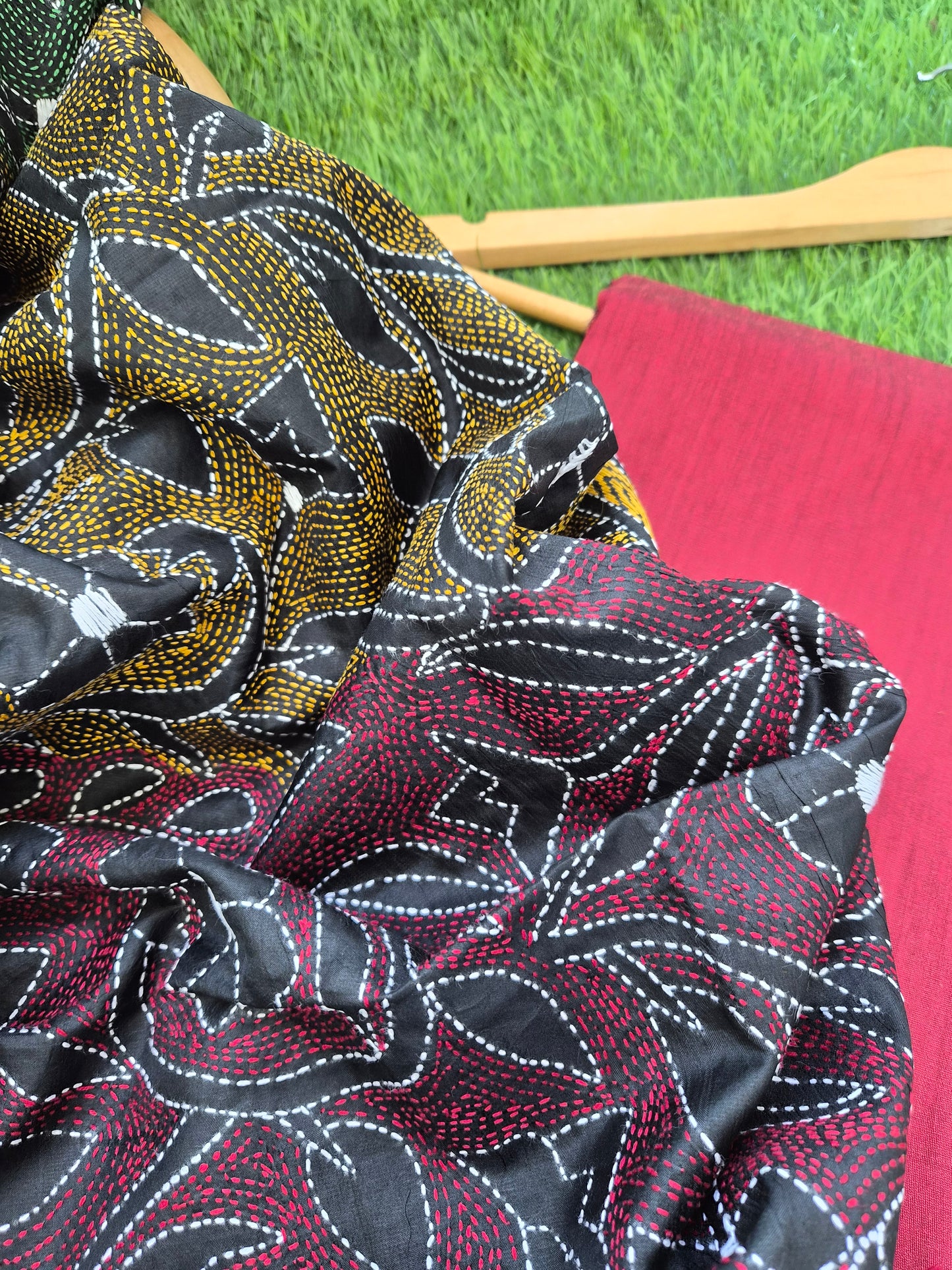 Silk Kantha Dupatta with cotton silk kurta Bottom fabric