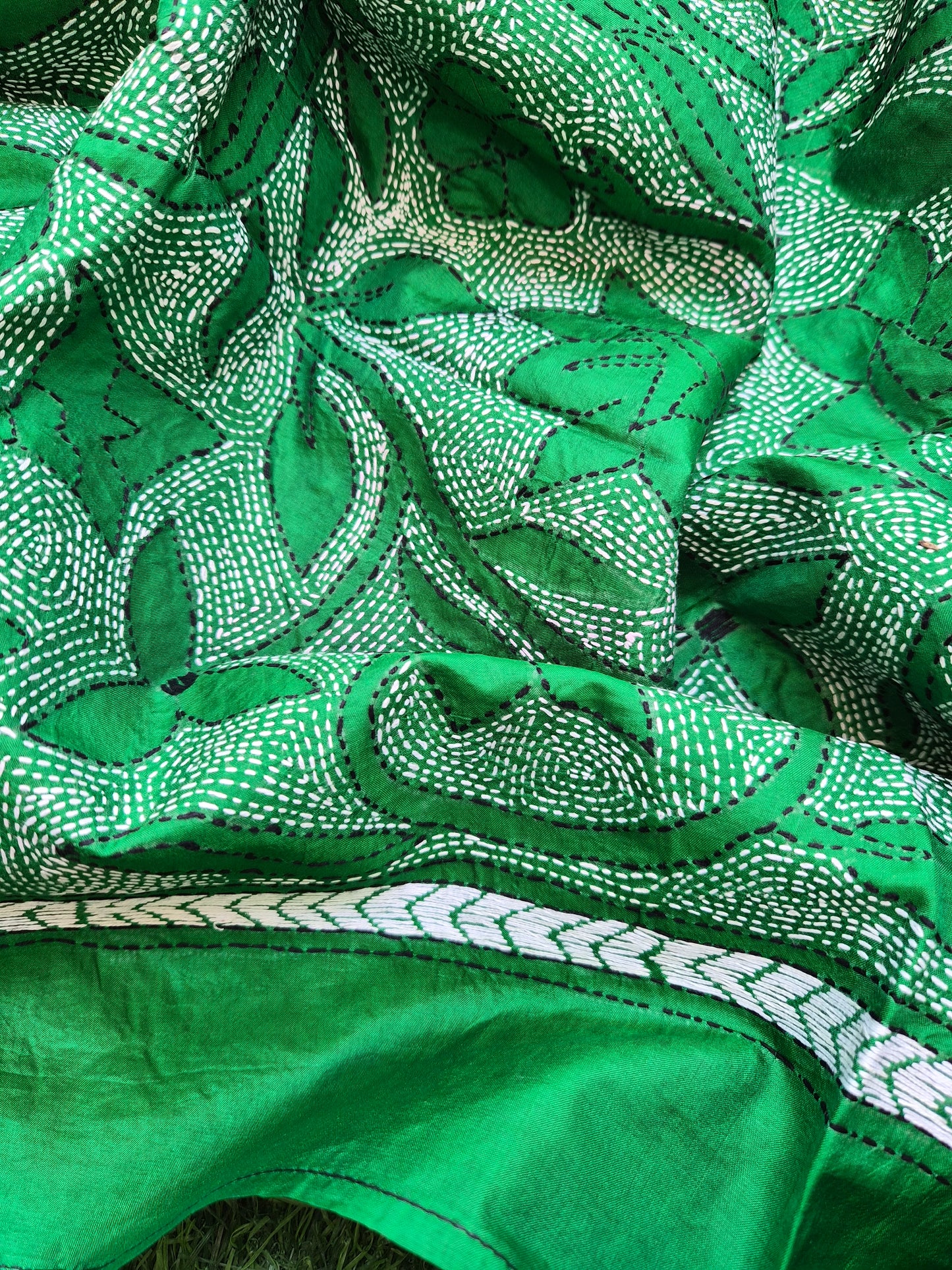 Silk Kantha Dupatta with cotton silk kurta Bottom fabric