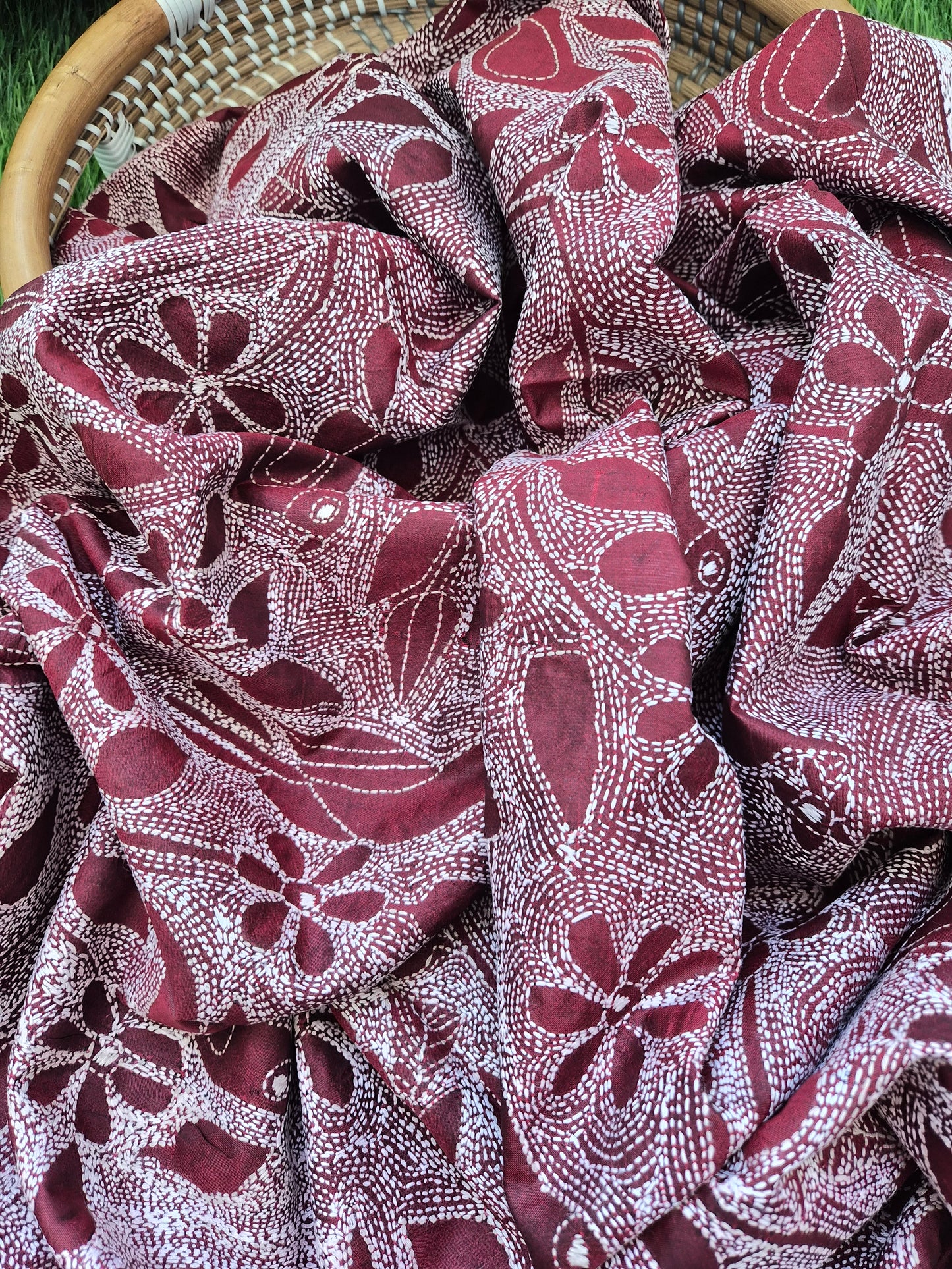 Silk Kantha Dupatta with cotton silk kurta Bottom fabric