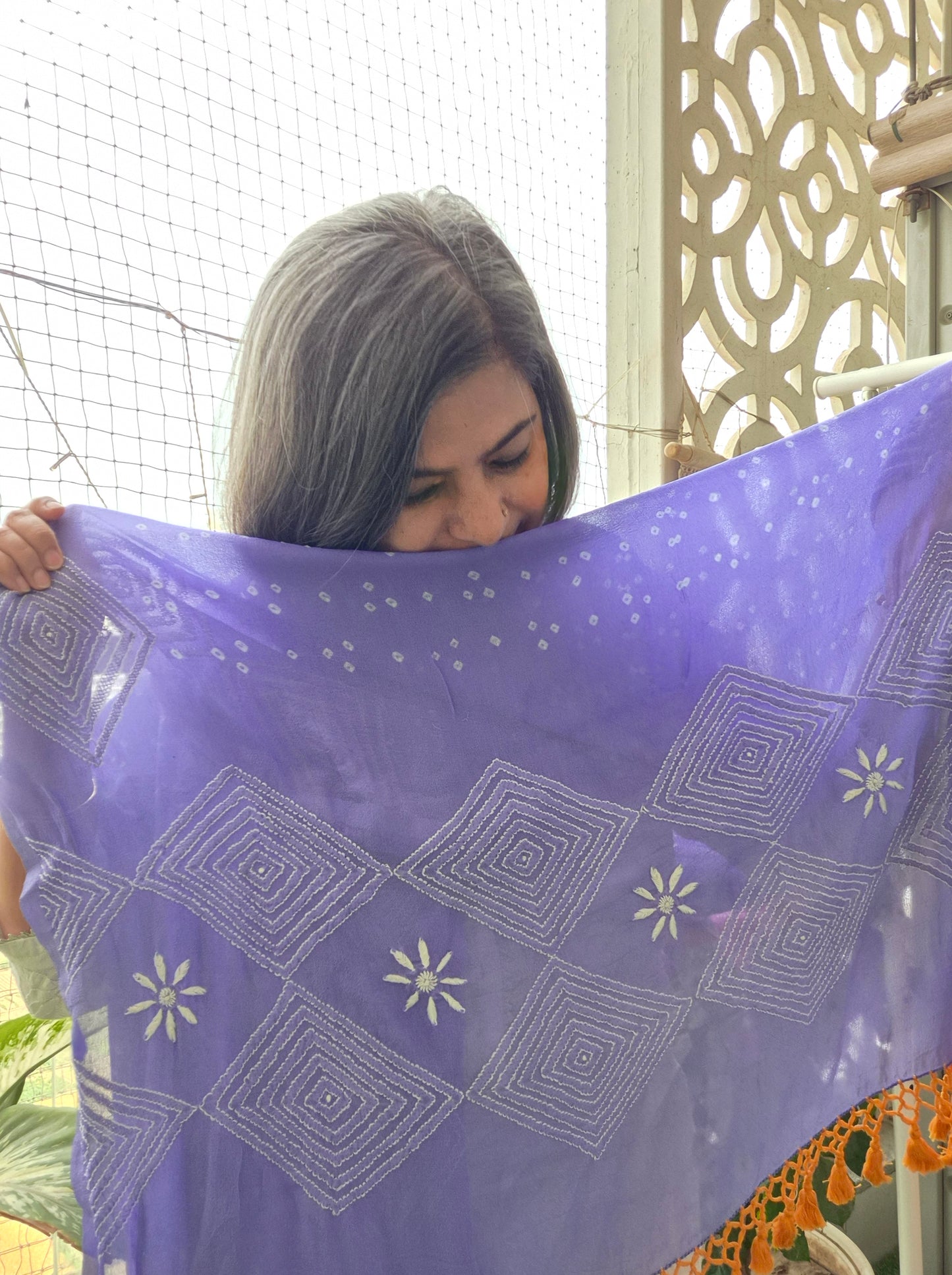Georgette Bandhani chikankari Dupatta