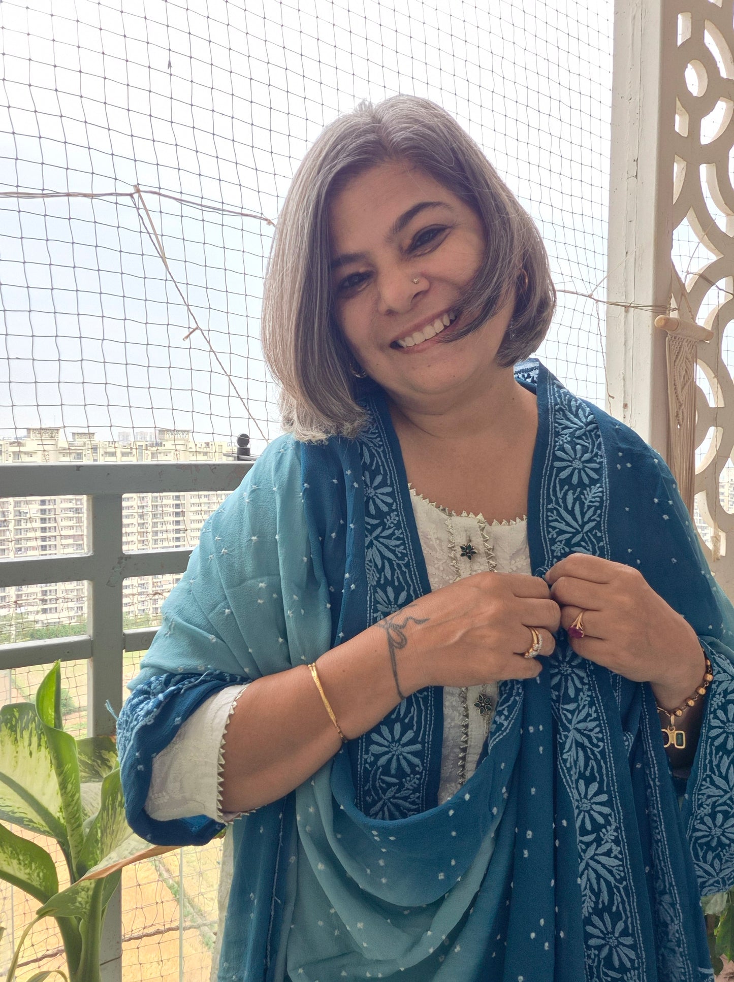 Georgette Bandhani chikankari Dupatta