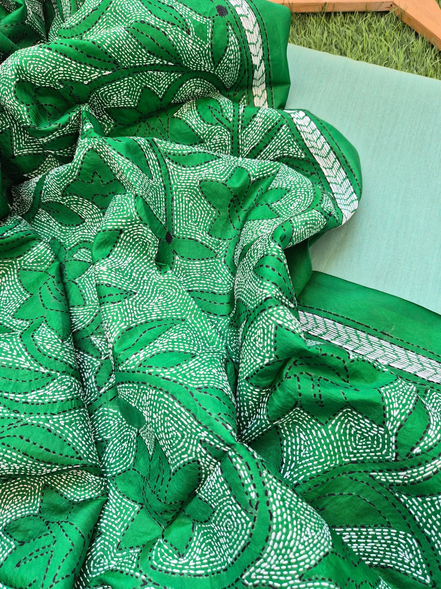 Silk Kantha Dupatta with cotton silk kurta Bottom fabric